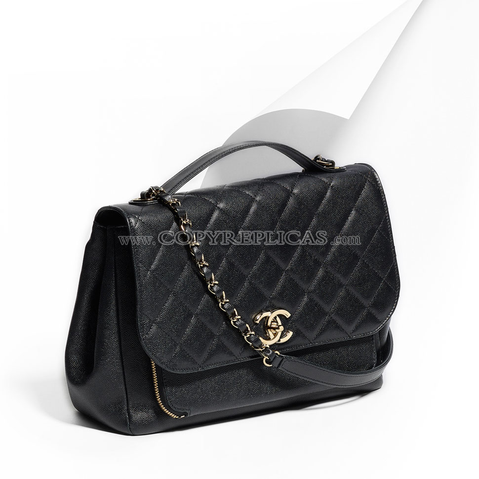 Chanel Flap bag with top handle grained calfskin light gold metal black A93608 Y61003 94305 - Photo-2