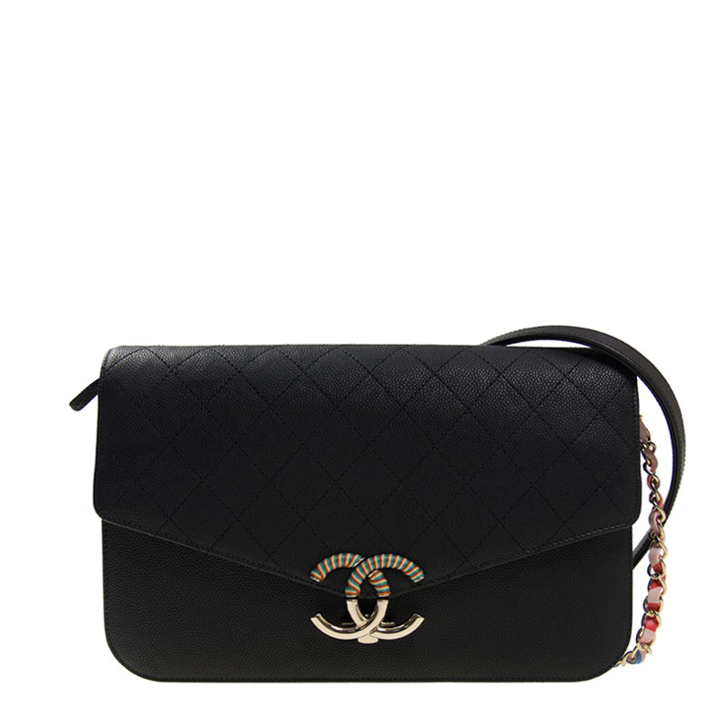 Chanel Flap bag grained calfskin light gold metal black A93663 Y61153 3B111