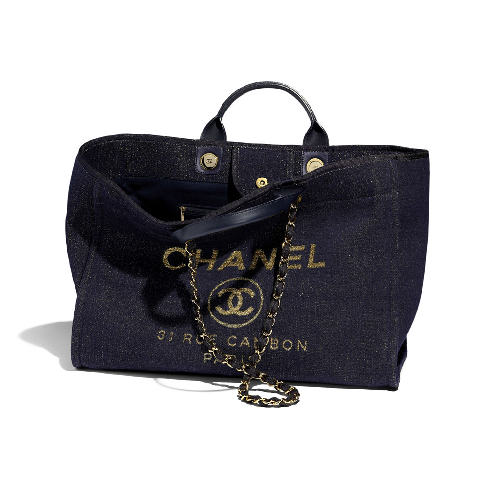 Chanel Navy Blue Gold Large Shopping Bag A93786 B01008 N4804 - Photo-3