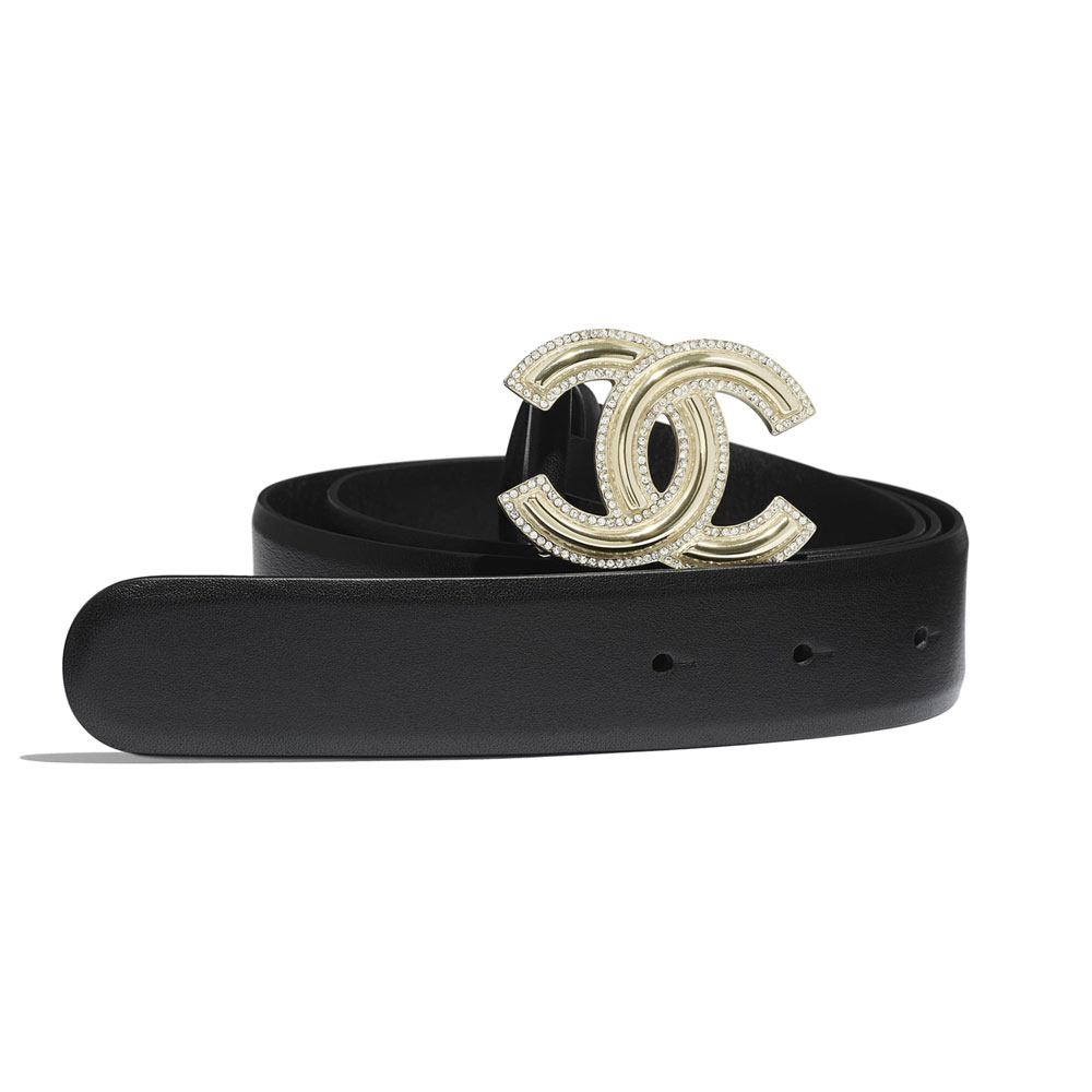 Chanel Calfskin Gold-Tone Strass Belt AA7376 B04948 94305