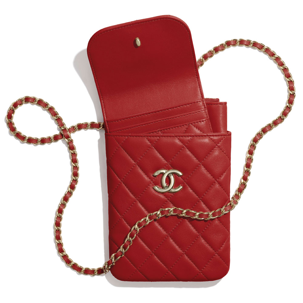 Chanel Lambskin Red Phone Holder with Chain AP1191 B02328 N5952 - Photo-3