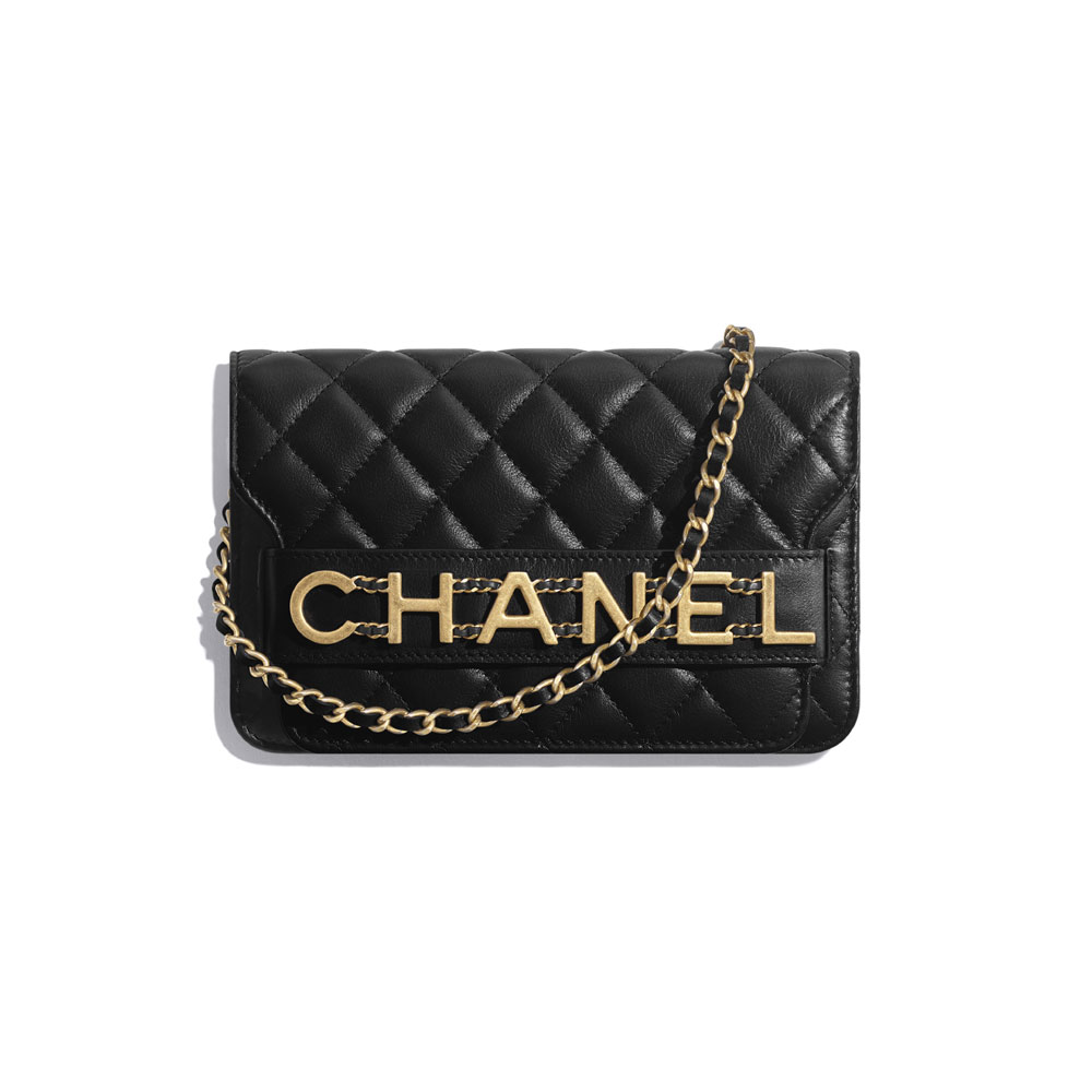 Chanel Gold Tone Metal Black Wallet on Chain AP1234 B02372 94305