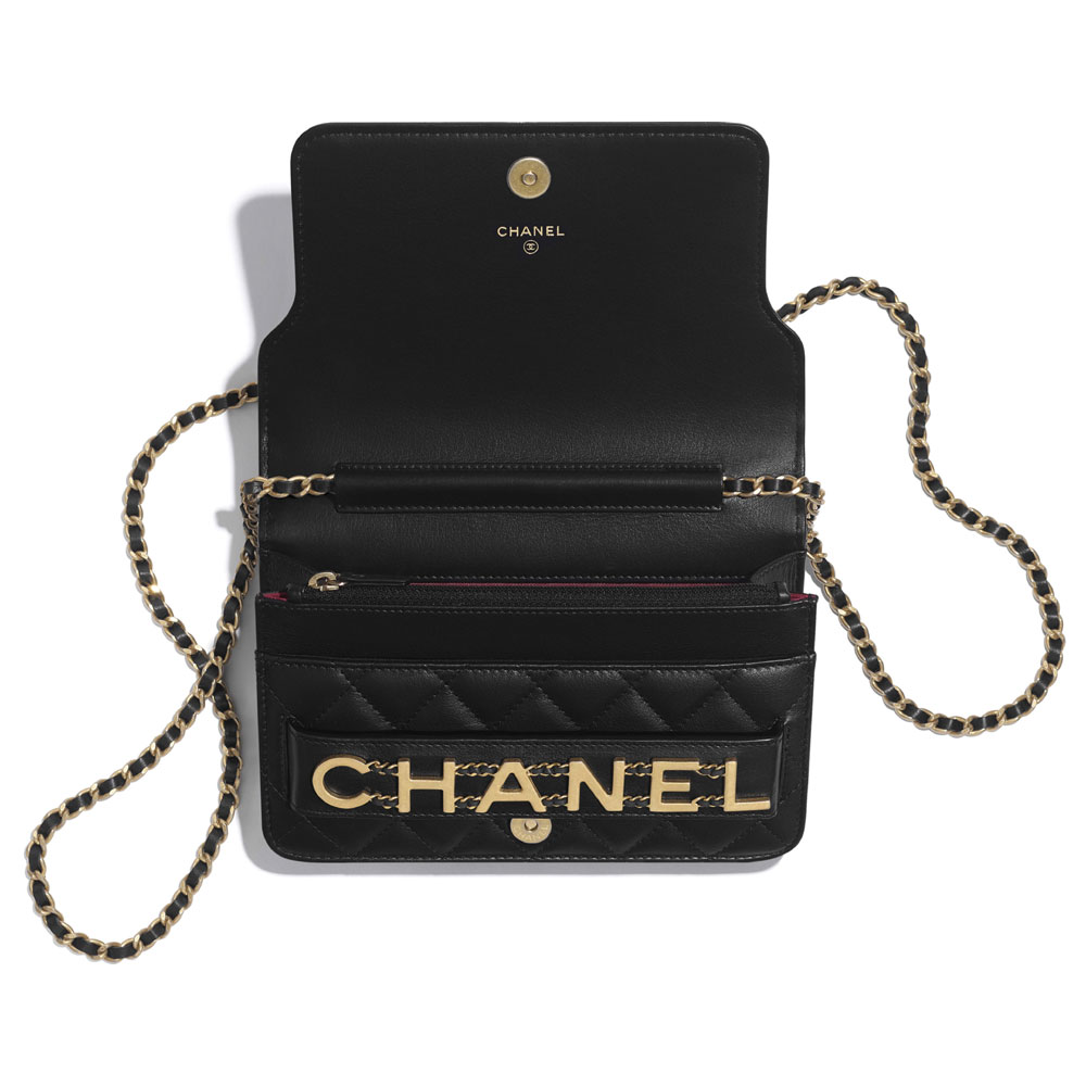 Chanel Gold Tone Metal Black Wallet on Chain AP1234 B02372 94305 - Photo-3