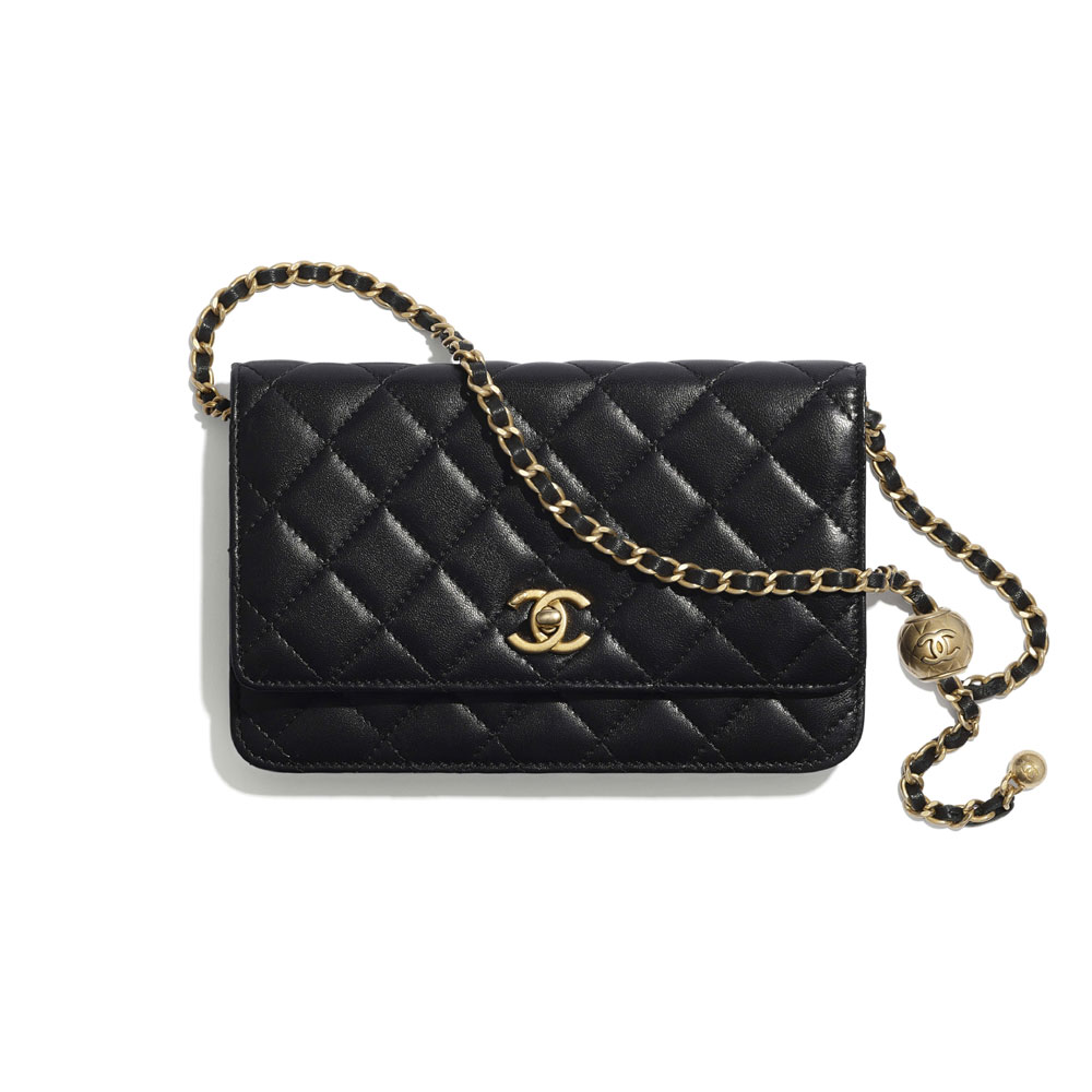 Chanel Lambskin Gold Tone Black Wallet on Chain AP1450 B02991 94305