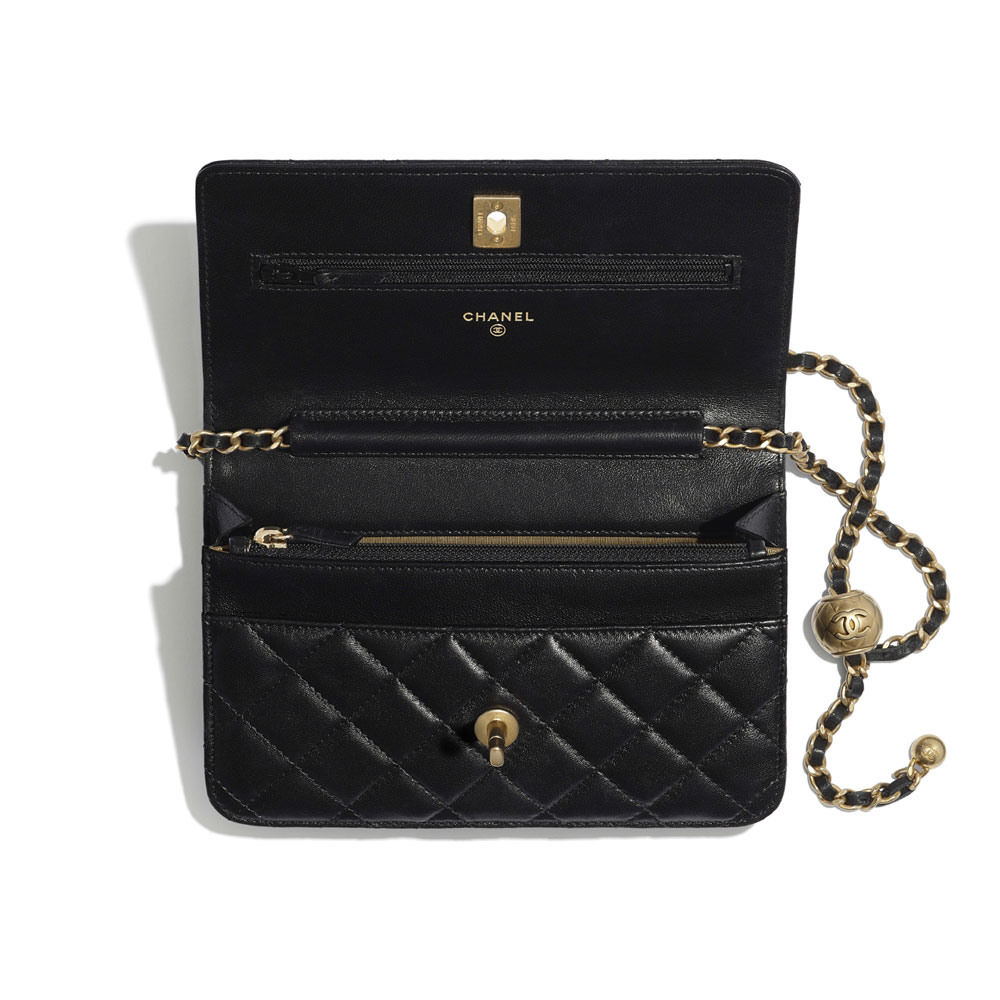 Chanel Lambskin Gold Tone Black Wallet on Chain AP1450 B02991 94305 - Photo-2