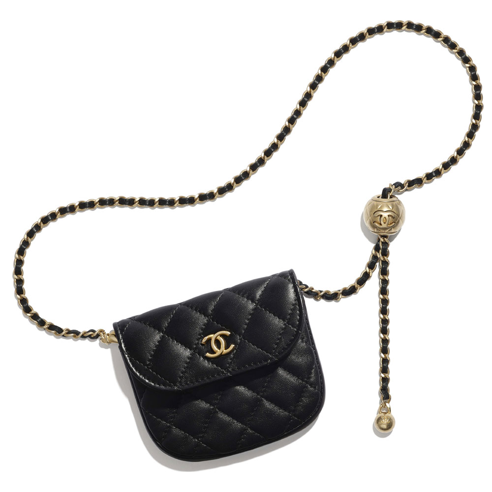 Chanel Gold Tone Metal Black Waist bag AP1461 B02991 94305