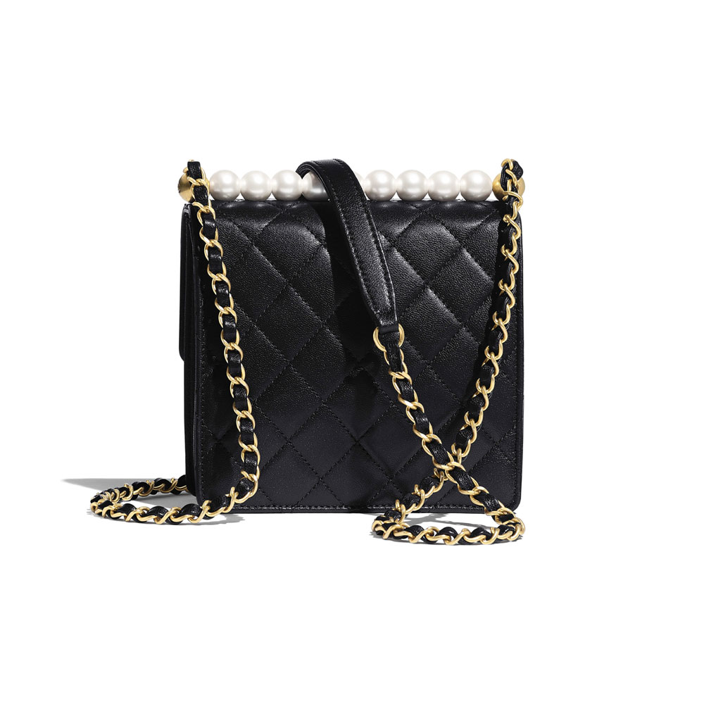 Chanel Goatskin Imitation Pearls Black Flap Bag AS0584 B02156 94305 - Photo-2