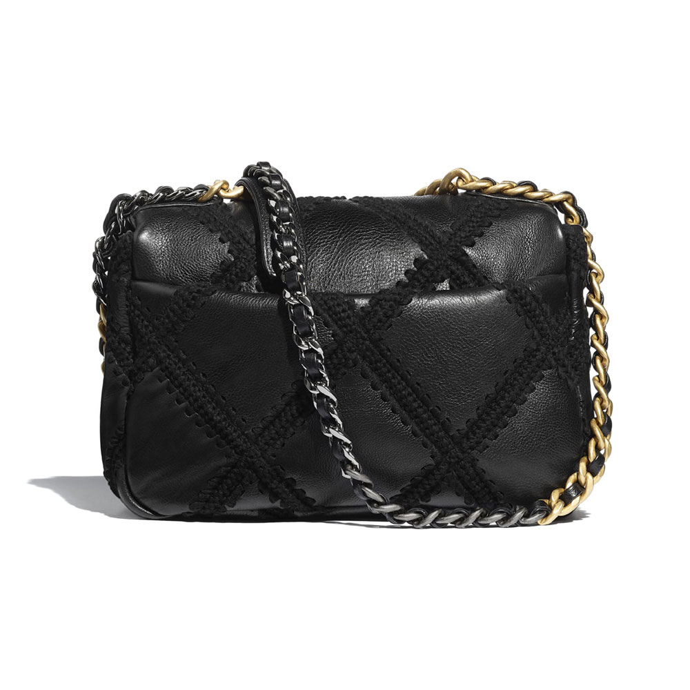 Calfskin Crochet Black Chanel 19 Flap Bag AS1160 B04824 94305 - Photo-2