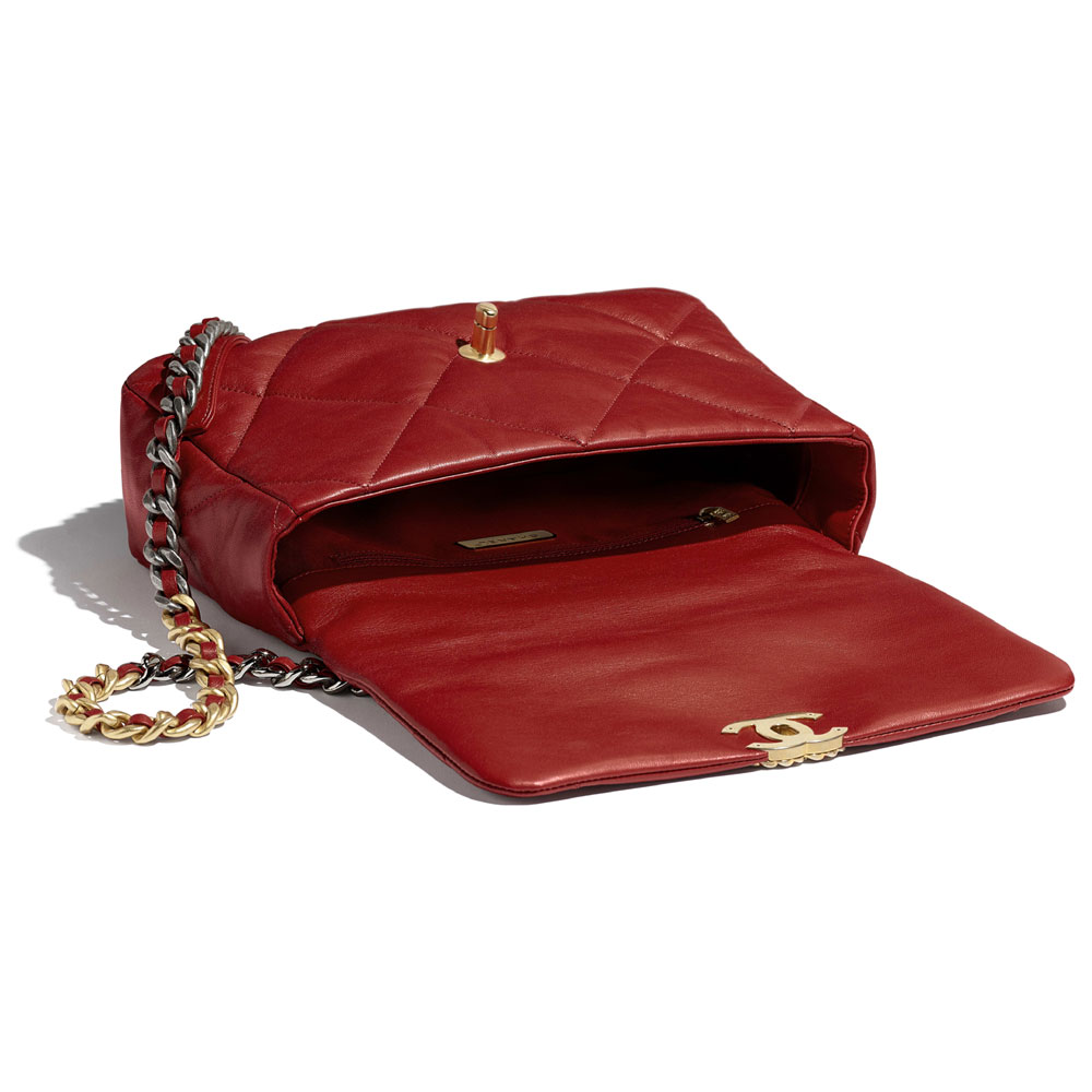 Goatskin Red Chanel 19 Large Flap Bag AS1161 B02511 N5952 - Photo-3