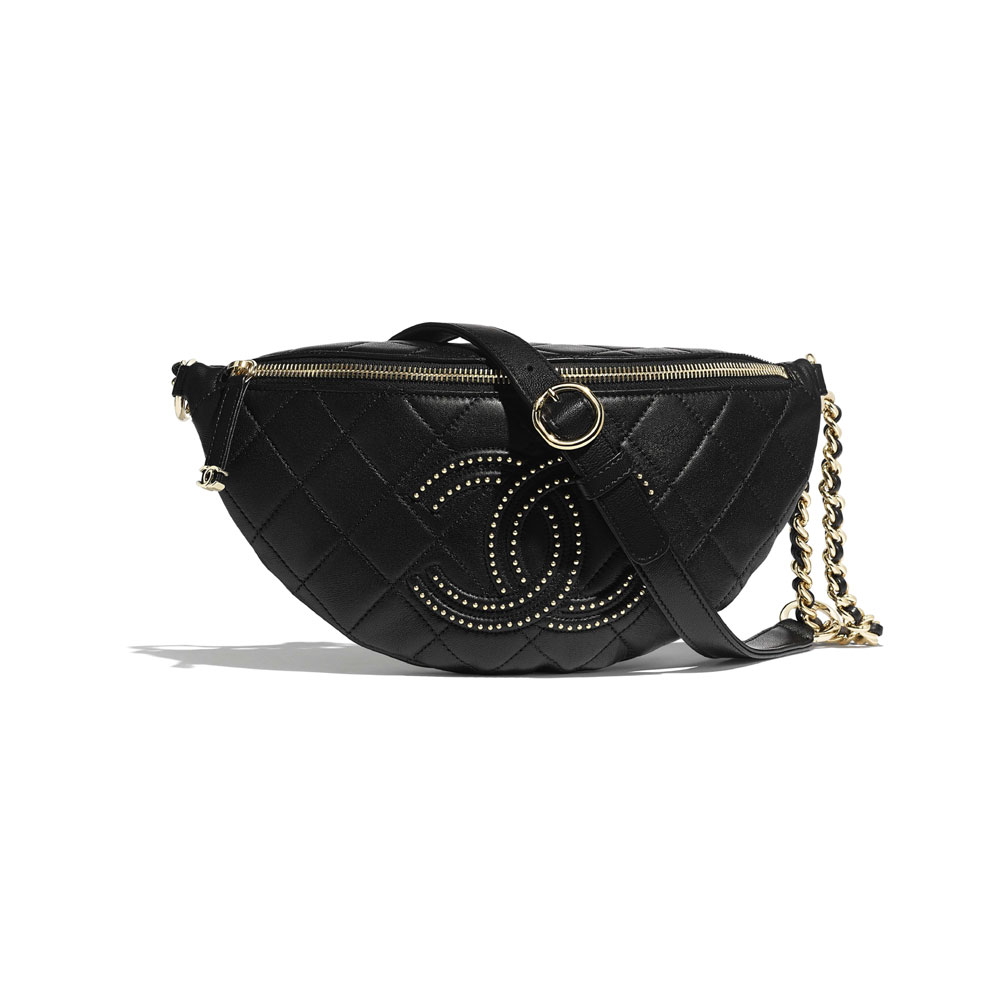 Chanel Gold Tone Metal Black Waist Bag AS1581 B02377 94305