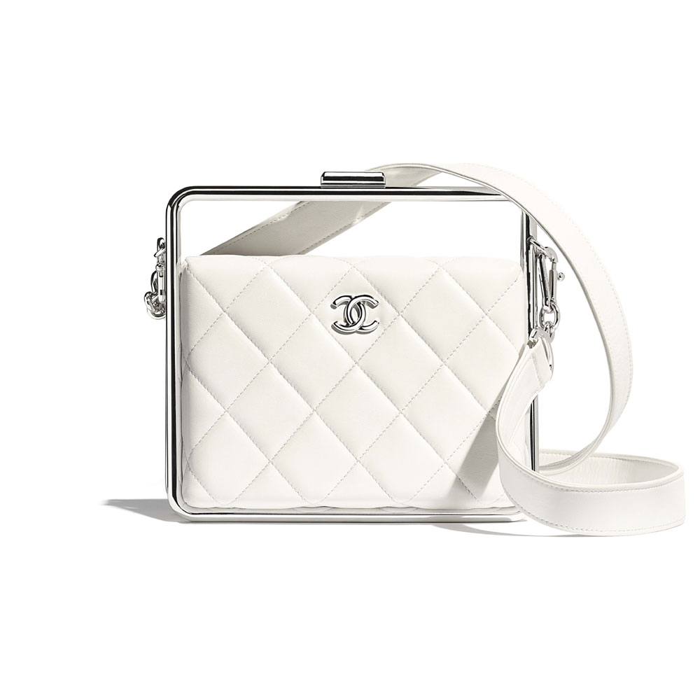 Chanel Silver Tone White Clutch AS1732 B03004 10601