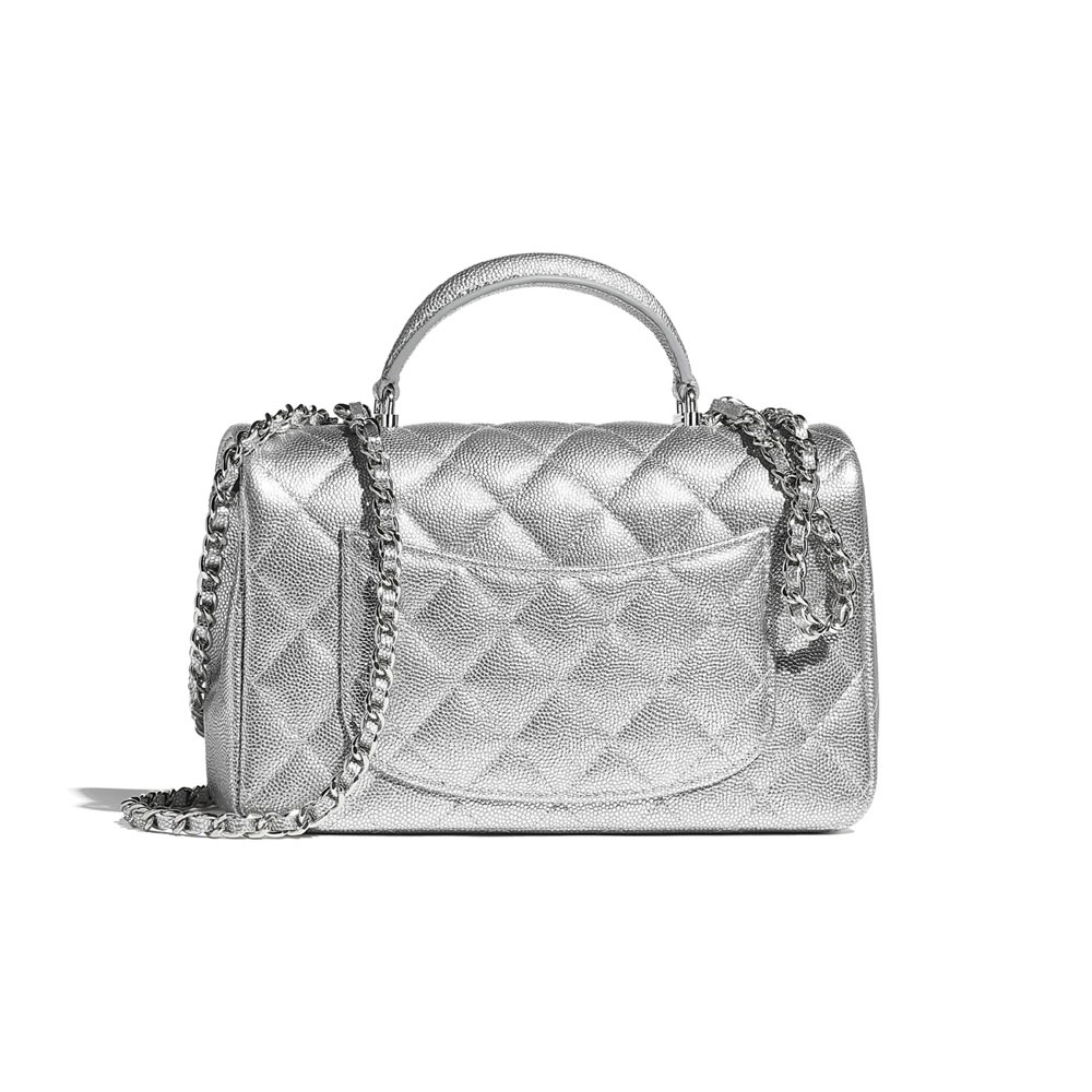 Chanel Metallic Grained Calfskin Silver Mini Flap Bag AS2431 B05576 45002 - Photo-2