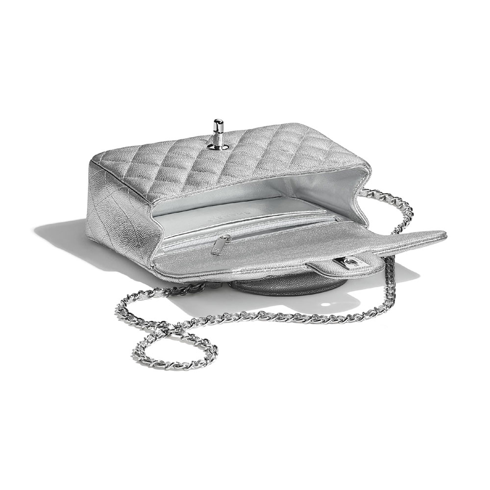 Chanel Metallic Grained Calfskin Silver Mini Flap Bag AS2431 B05576 45002 - Photo-3