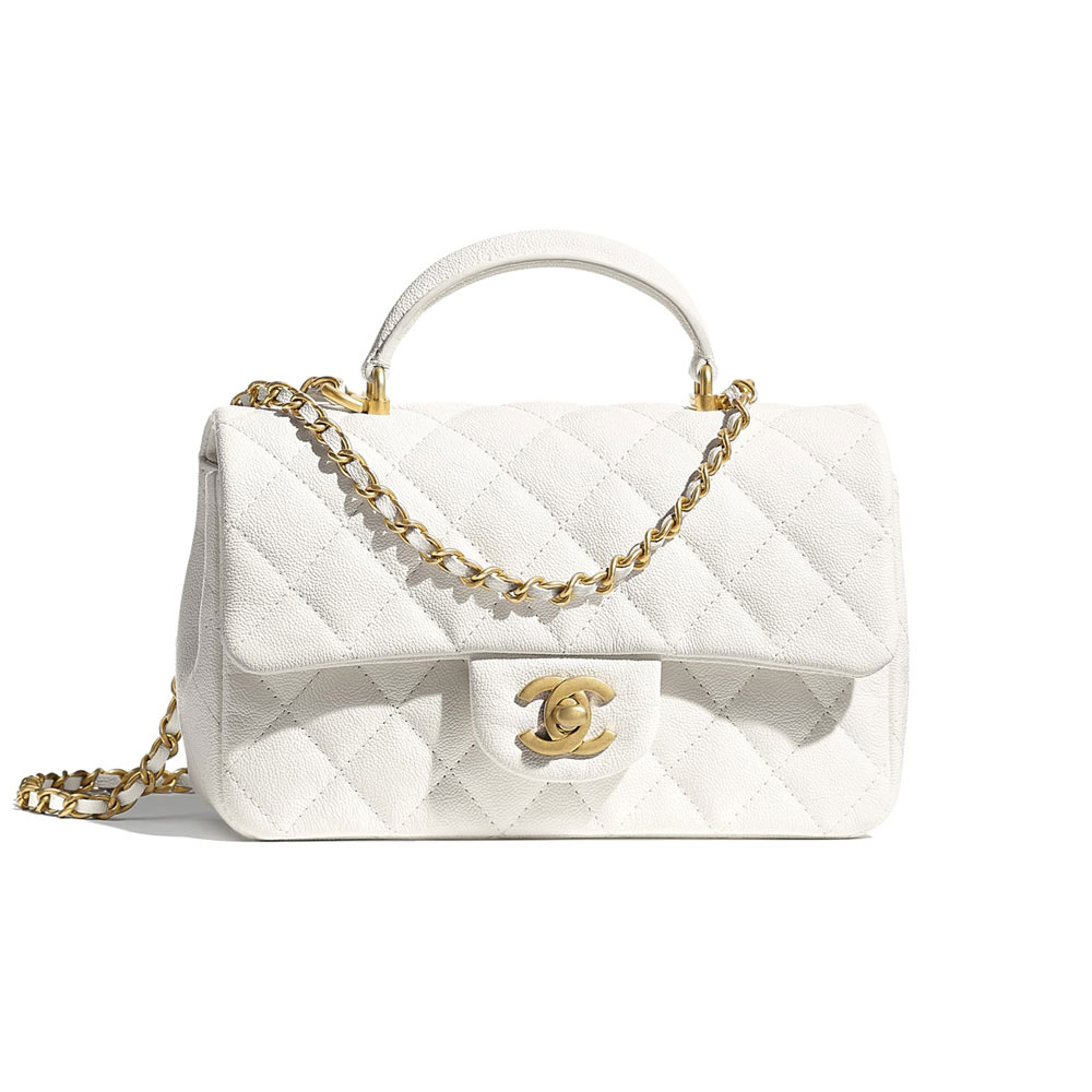 Chanel Grained Calfskin G Metal White Mini Flap Bag AS2431 B05607 10601