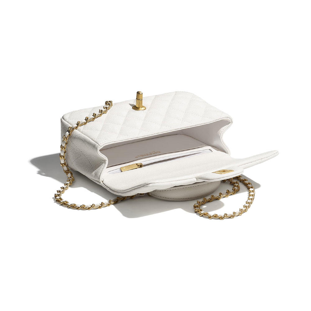 Chanel Grained Calfskin G Metal White Mini Flap Bag AS2431 B05607 10601 - Photo-3