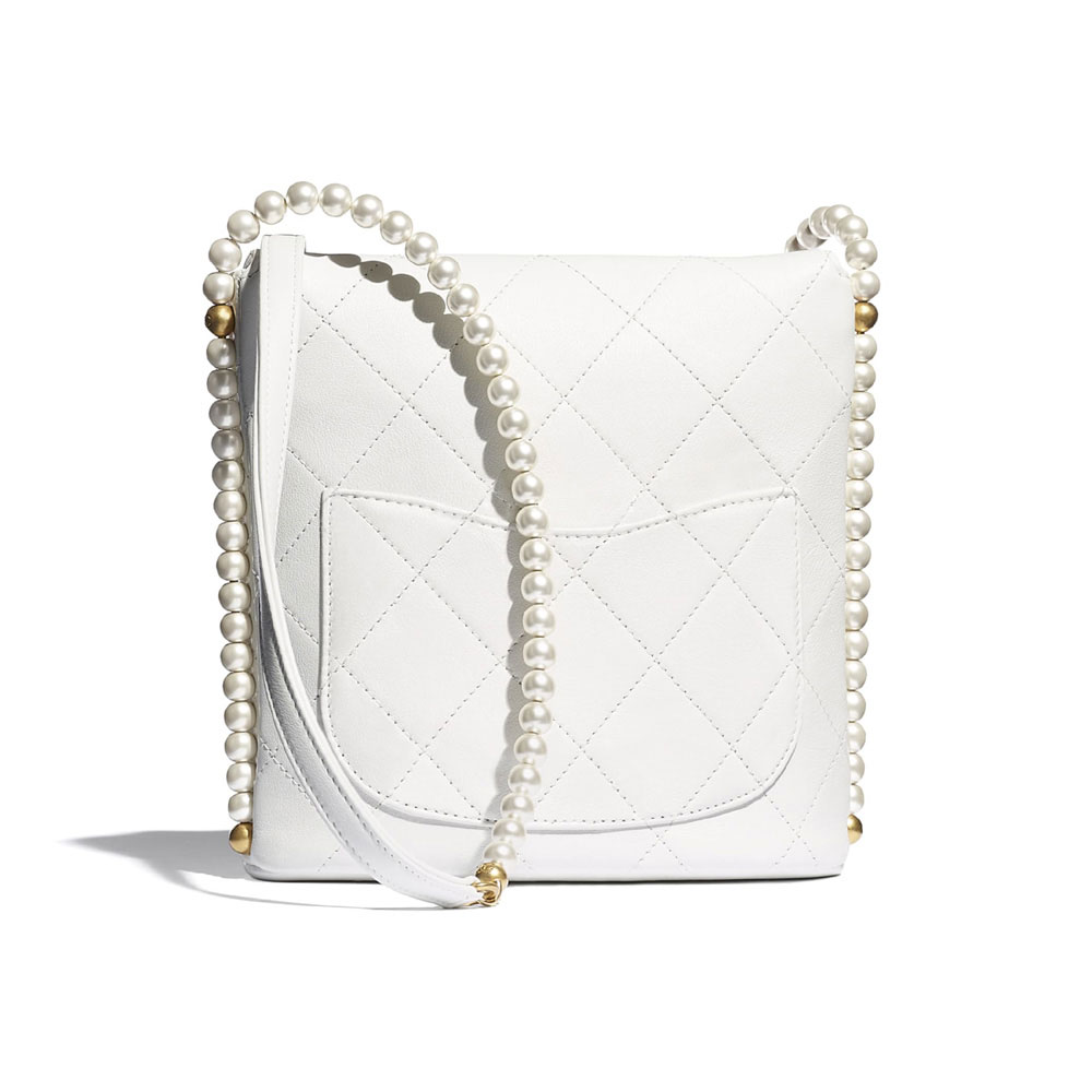 Chanel Imitation Pearls White Calfskin Small Hobo Bag AS2503 B05543 10601 - Photo-2