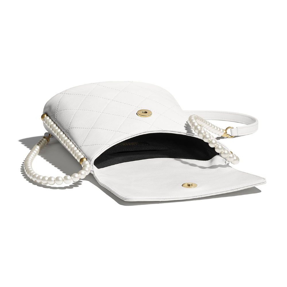 Chanel Imitation Pearls White Calfskin Small Hobo Bag AS2503 B05543 10601 - Photo-3