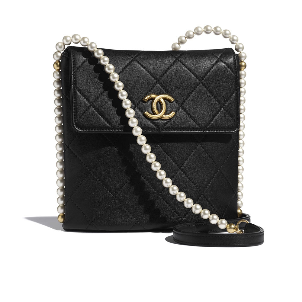Chanel Calfskin Pearls Black Small Hobo Bag AS2503 B05543 94305