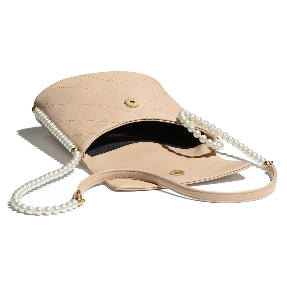 Chanel Pearls Beige Calfskin Small Hobo Bag AS2503 B05543 N9316 - Photo-3