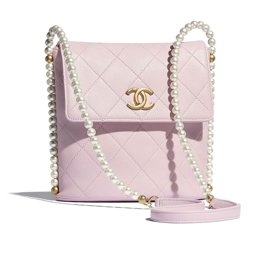 Chanel Imitation Pearls Light Pink Small Hobo Bag AS2503 B05543 NC022