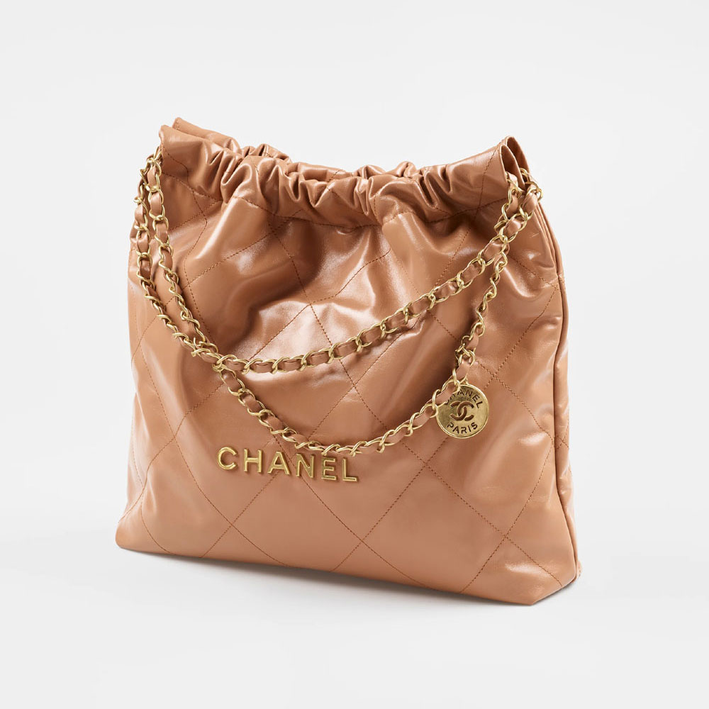 Chanel 22 bag Shiny calfskin gold AS3261 B08037 NB356