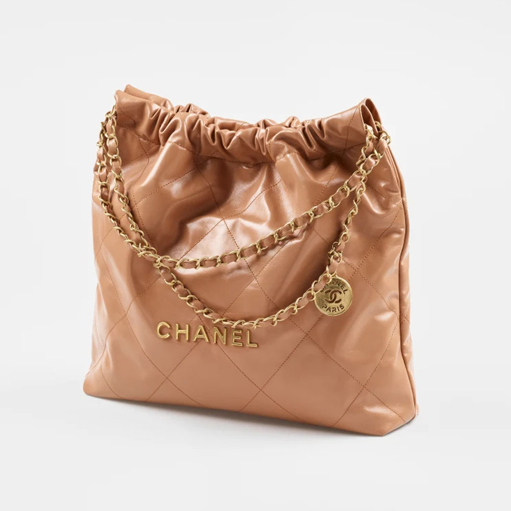 Chanel 22 bag Shiny calfskin gold AS3261 B08037 NB356 - Photo-3