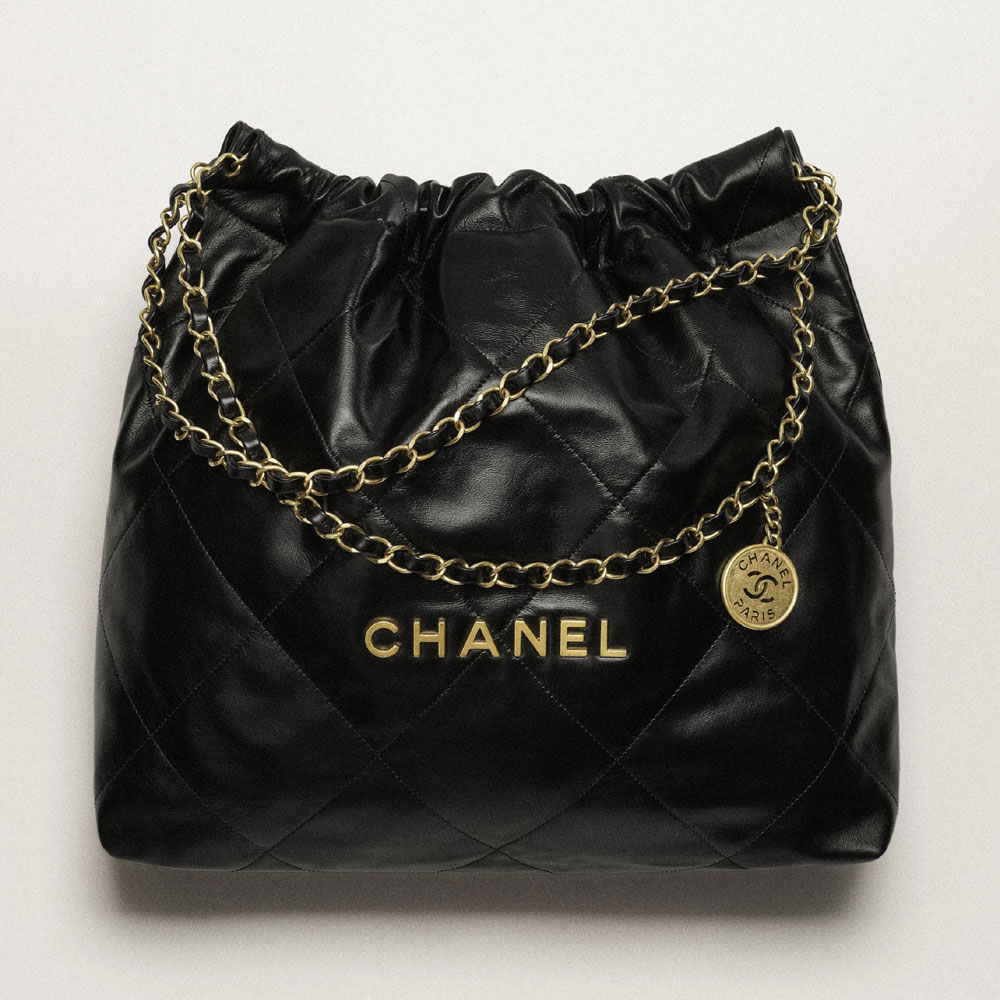 Chanel 22 Handbag Shiny Calfskin Gold AS3261 B19059 94305