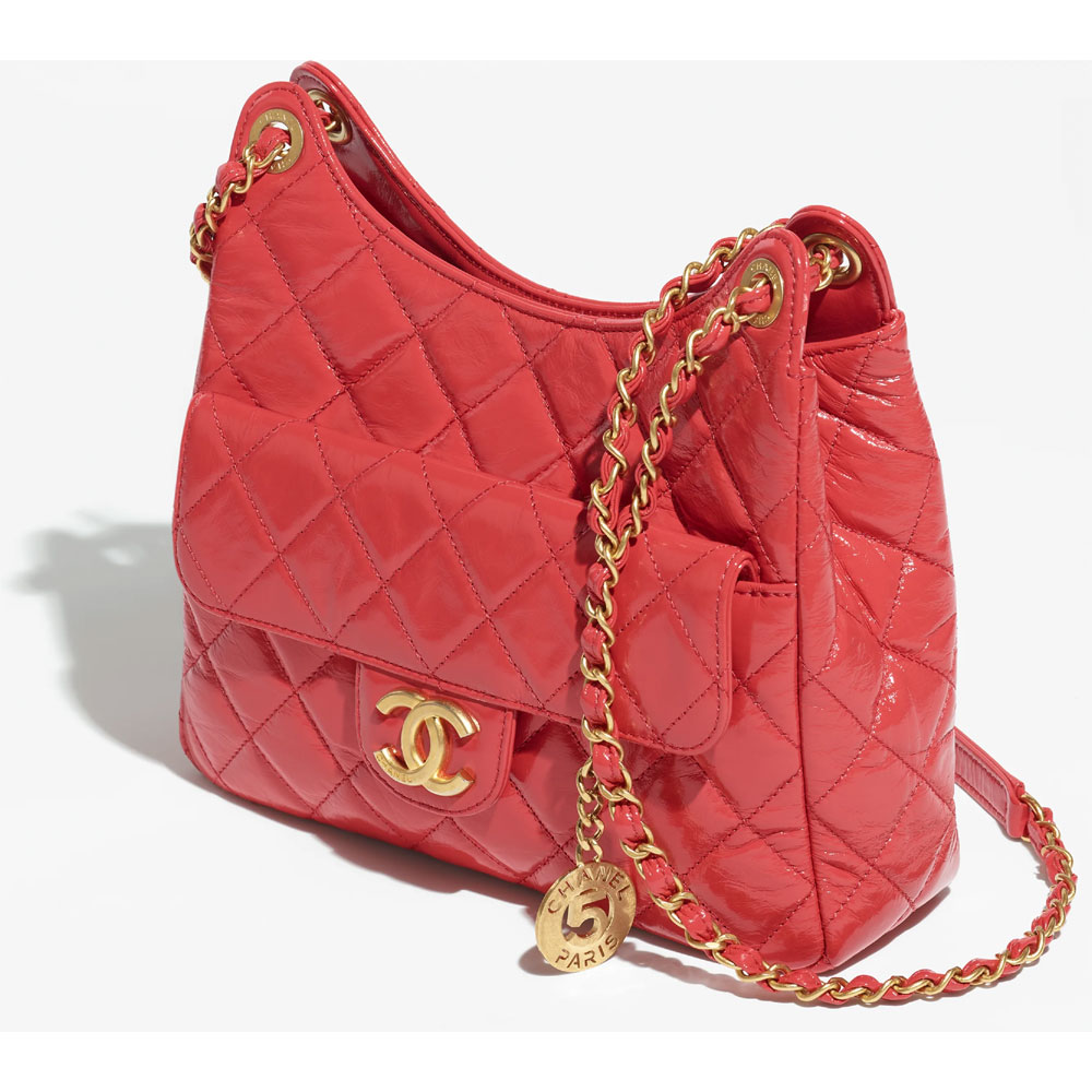 Chanel Shiny crumpled calfskin gold Red Hobo bag AS3690 B09746 NL295 - Photo-2