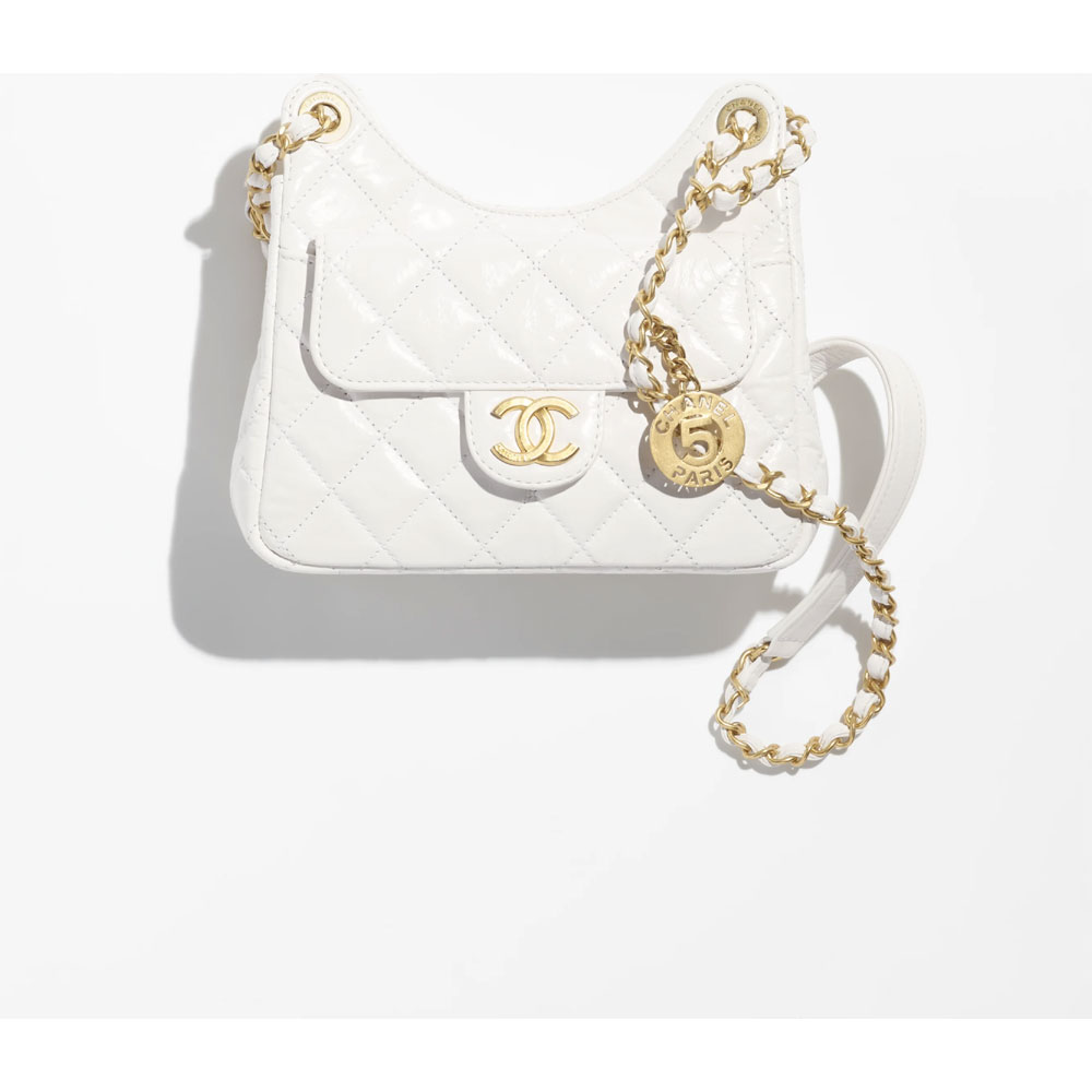 Chanel Shiny crumpled calf White Small Hobo Bag AS3710 B09746 10601