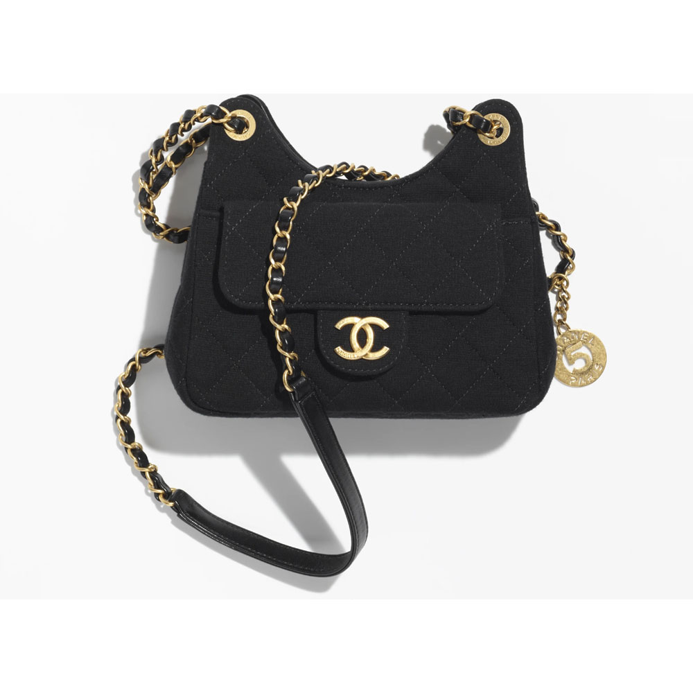 Chanel Wool jersey gold Black Small Hobo Bag AS3710 B09748 94305
