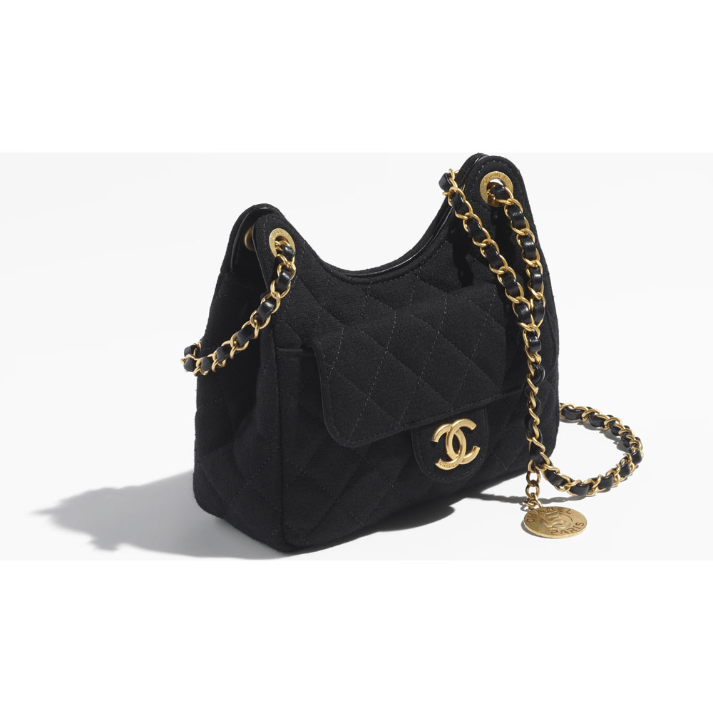 Chanel Wool jersey gold Black Small Hobo Bag AS3710 B09748 94305 - Photo-2