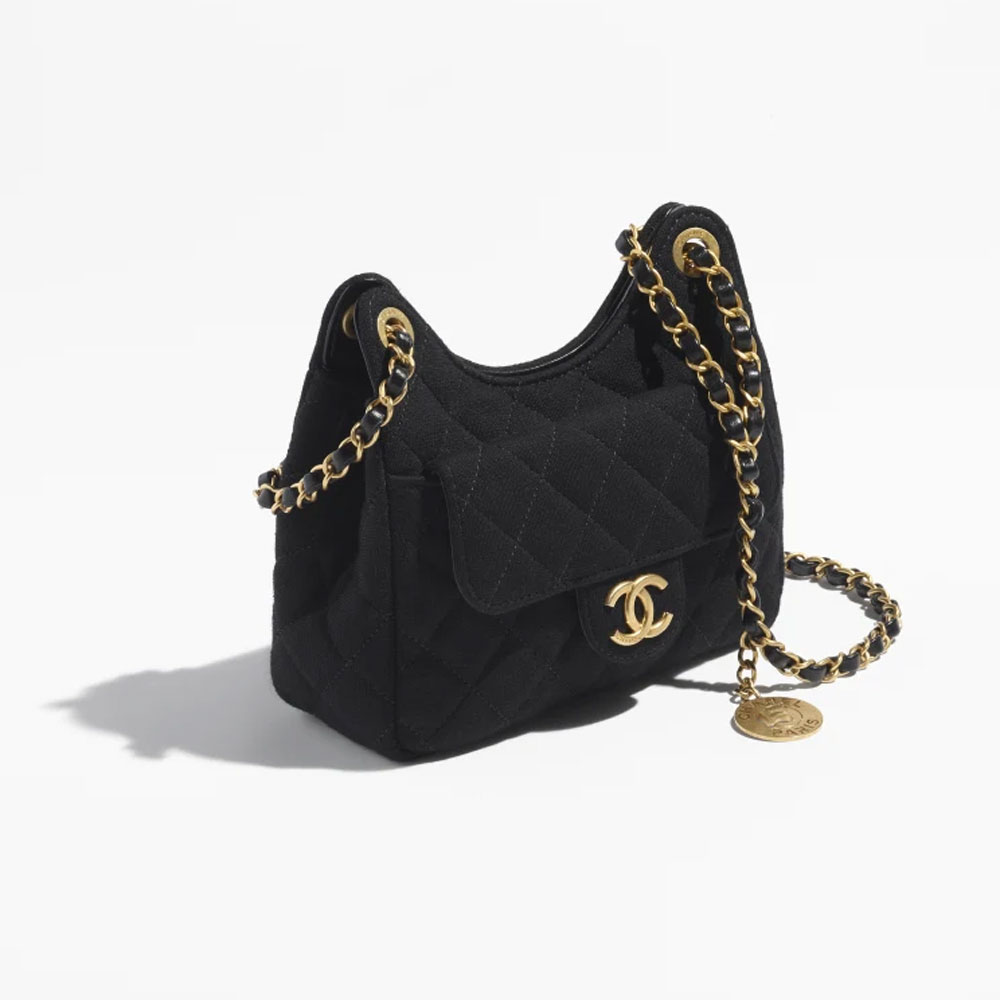 Chanel Wool jersey gold Black Small Hobo Bag AS3710 B09748 94305 - Photo-3
