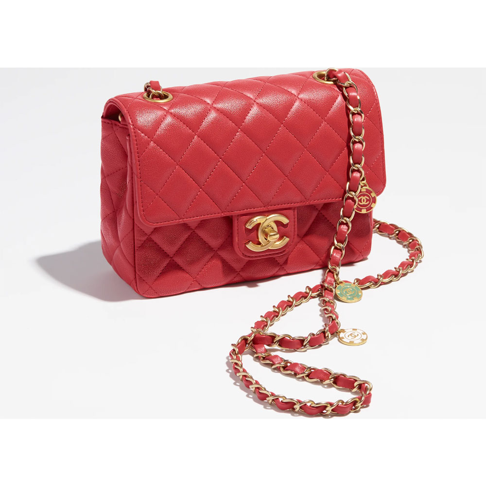 Chanel Lambskin enamel gold Red Mini Flap Bag AS3737 B09907 NL295 - Photo-2