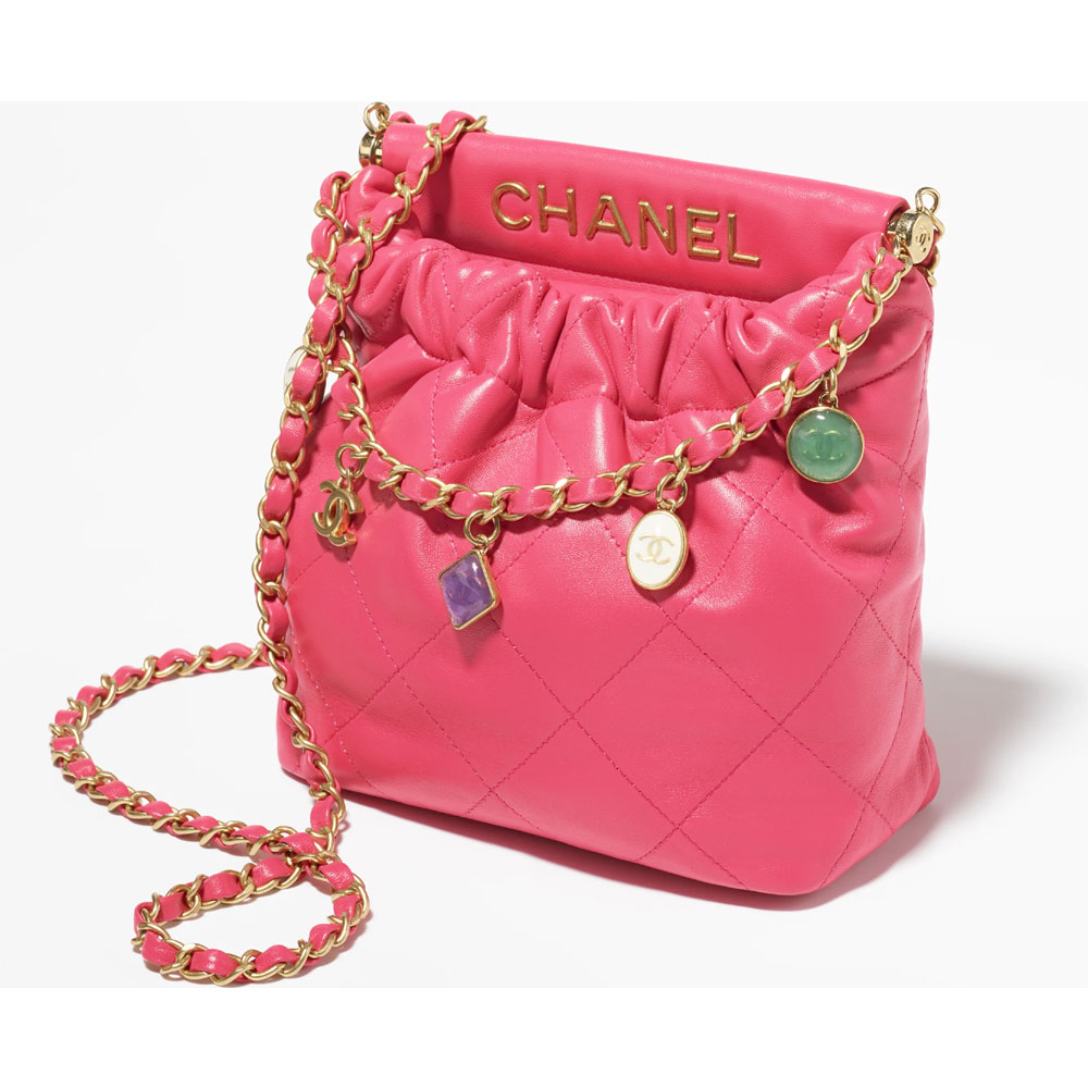 Chanel Lambskin Resin gold Pink Small Bucket Bag AS3793 B10197 NM373 - Photo-2