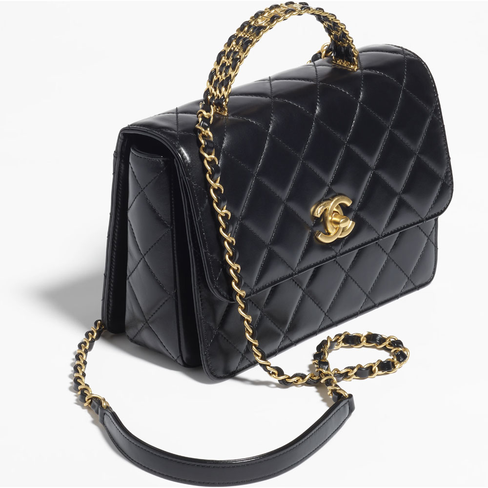 Chanel Shiny calfskin gold Black Small Flap Top Handle AS3908 B10377 94305 - Photo-2