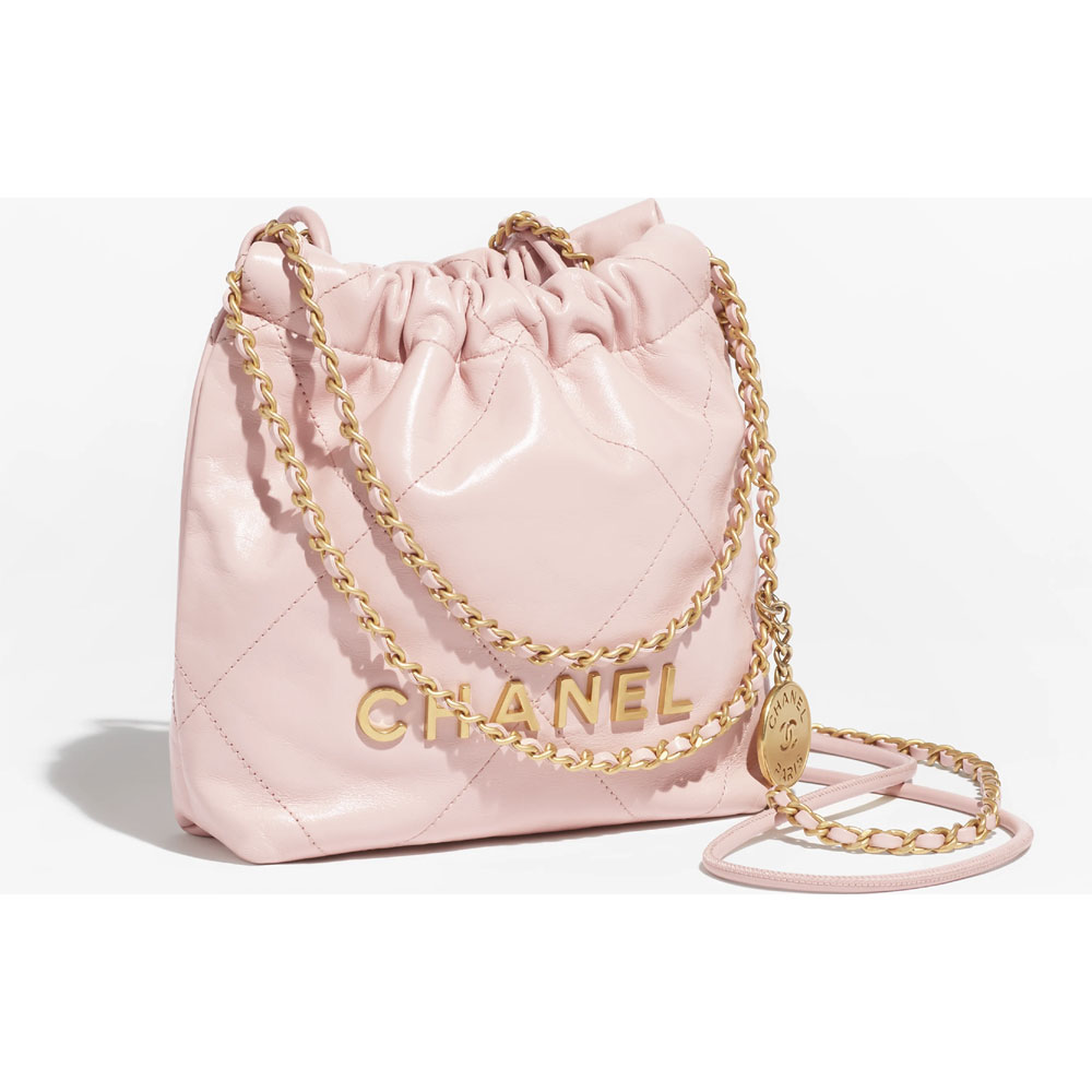 Shiny calfskin gold Light Pink CHANEL 22 Mini bag AS3980 B08037 NN267 - Photo-2