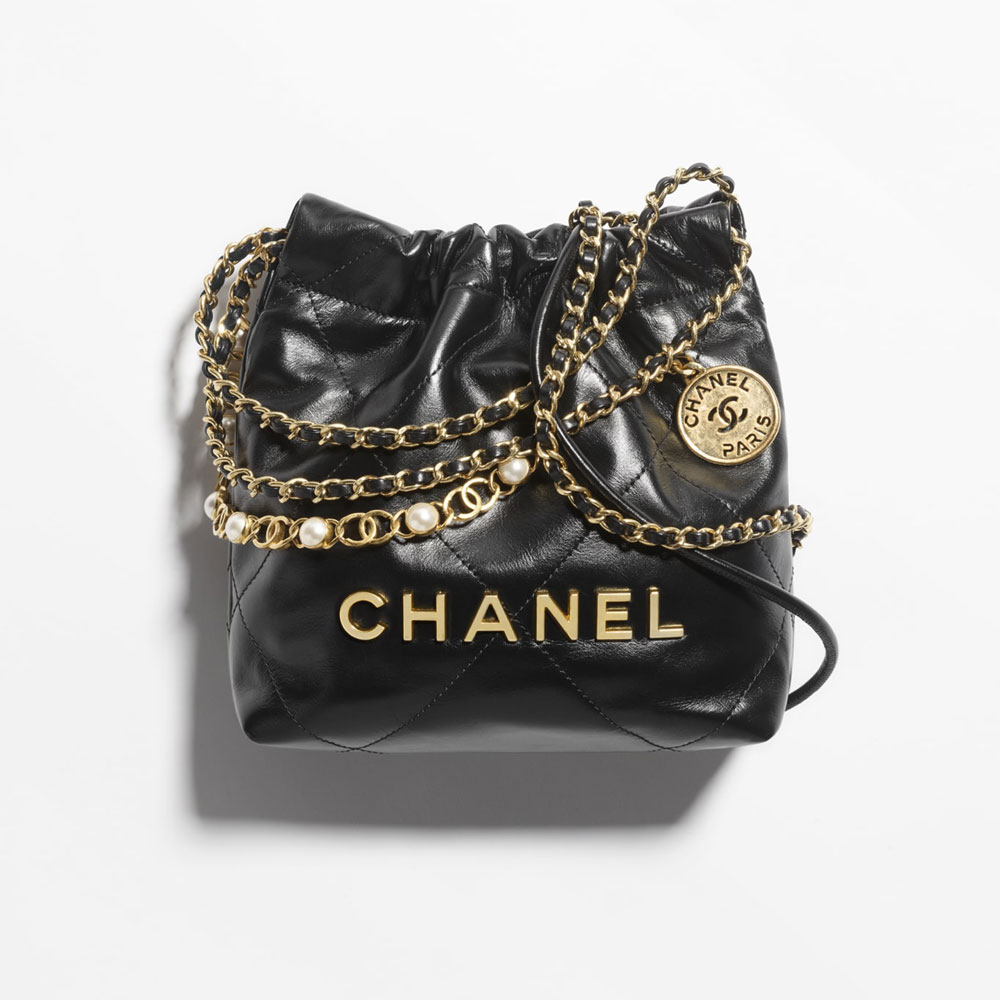 Chanel 22 mini handbag Shiny calfskin pearls AS3980 B17401 94305