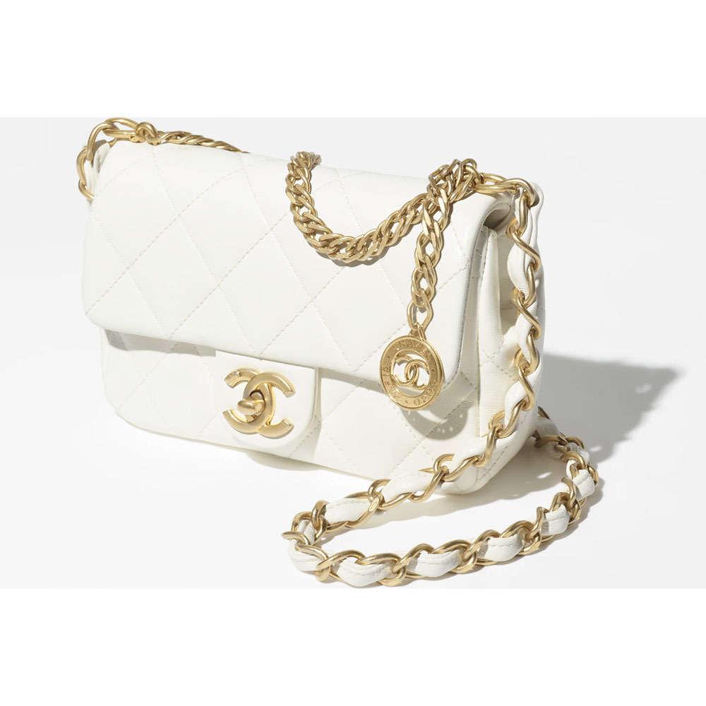 Chanel Lambskin gold White Small Flap Bag AS4012 B10669 10601 - Photo-2