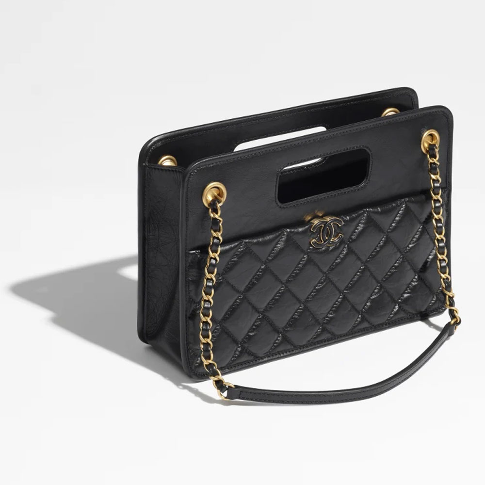 Chanel Aged calfskin gold Black Small Shopping Bag AS4037 B10726 94305 - Photo-3