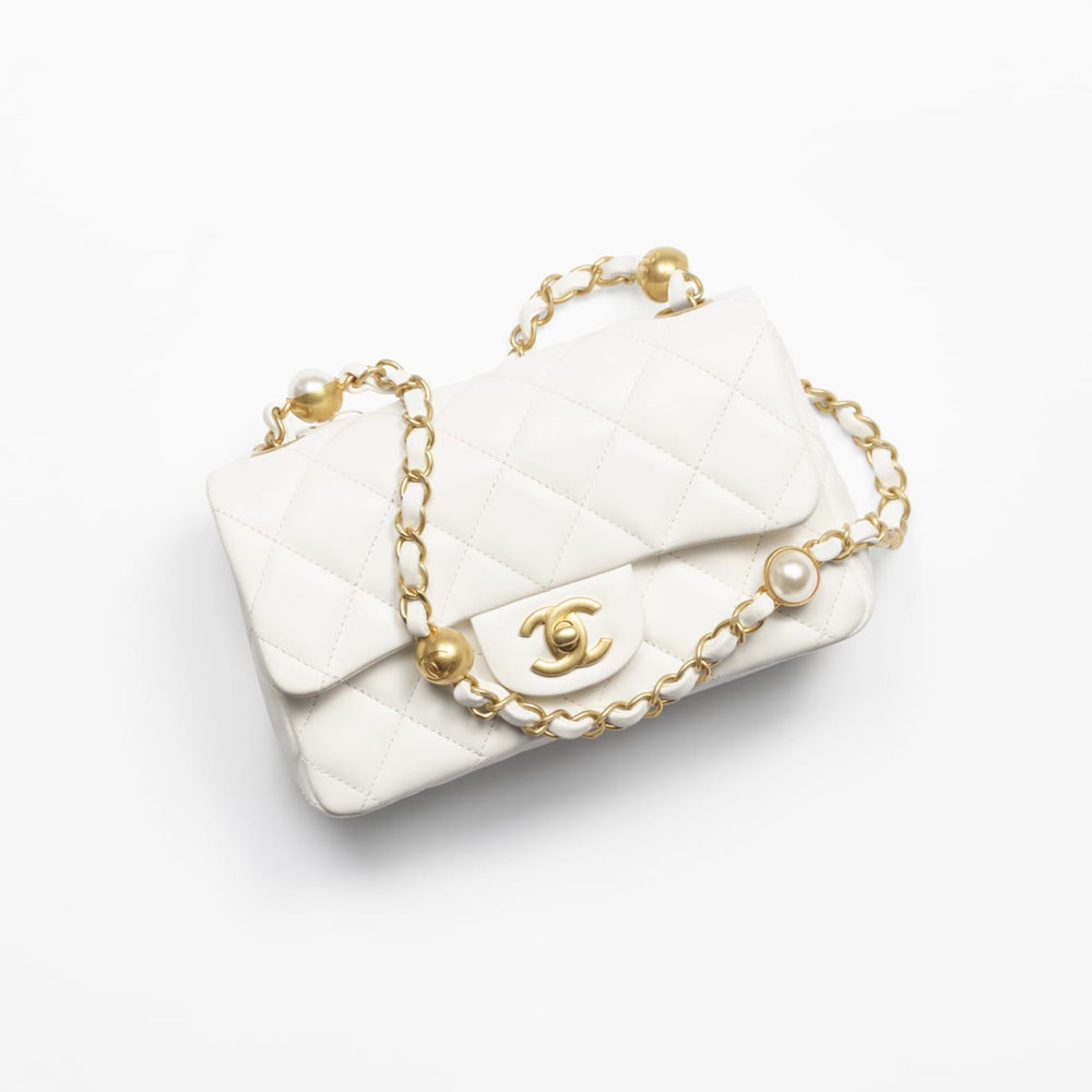 Chanel Mini flap bag Shiny lambskin pearls AS4947 B17600 10601