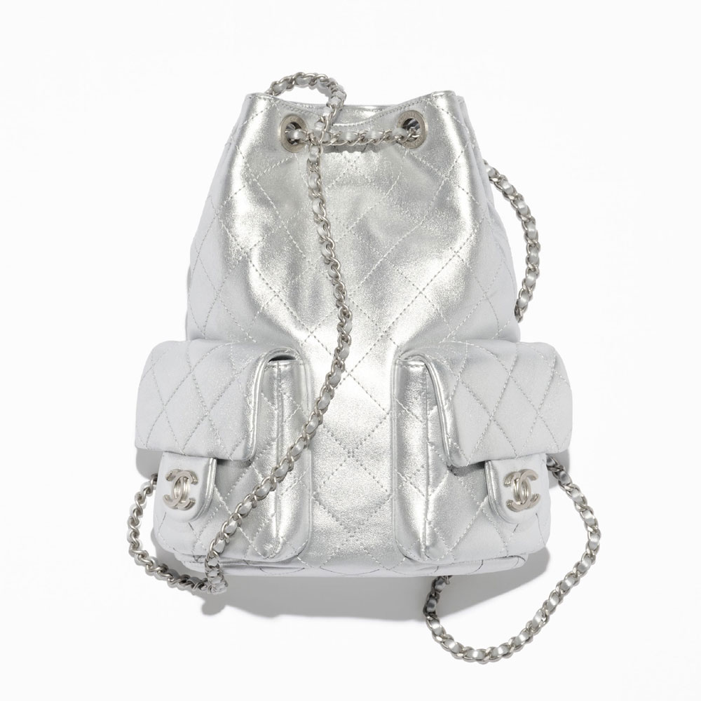 Chanel Backpack Metallic Lambskin Silver AS5310 B19317 NACPN