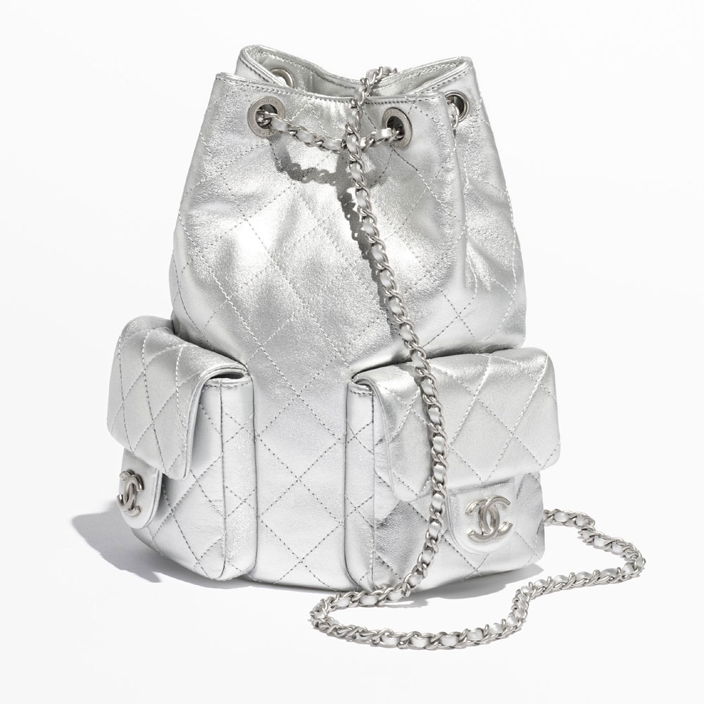 Chanel Backpack Metallic Lambskin Silver AS5310 B19317 NACPN - Photo-2