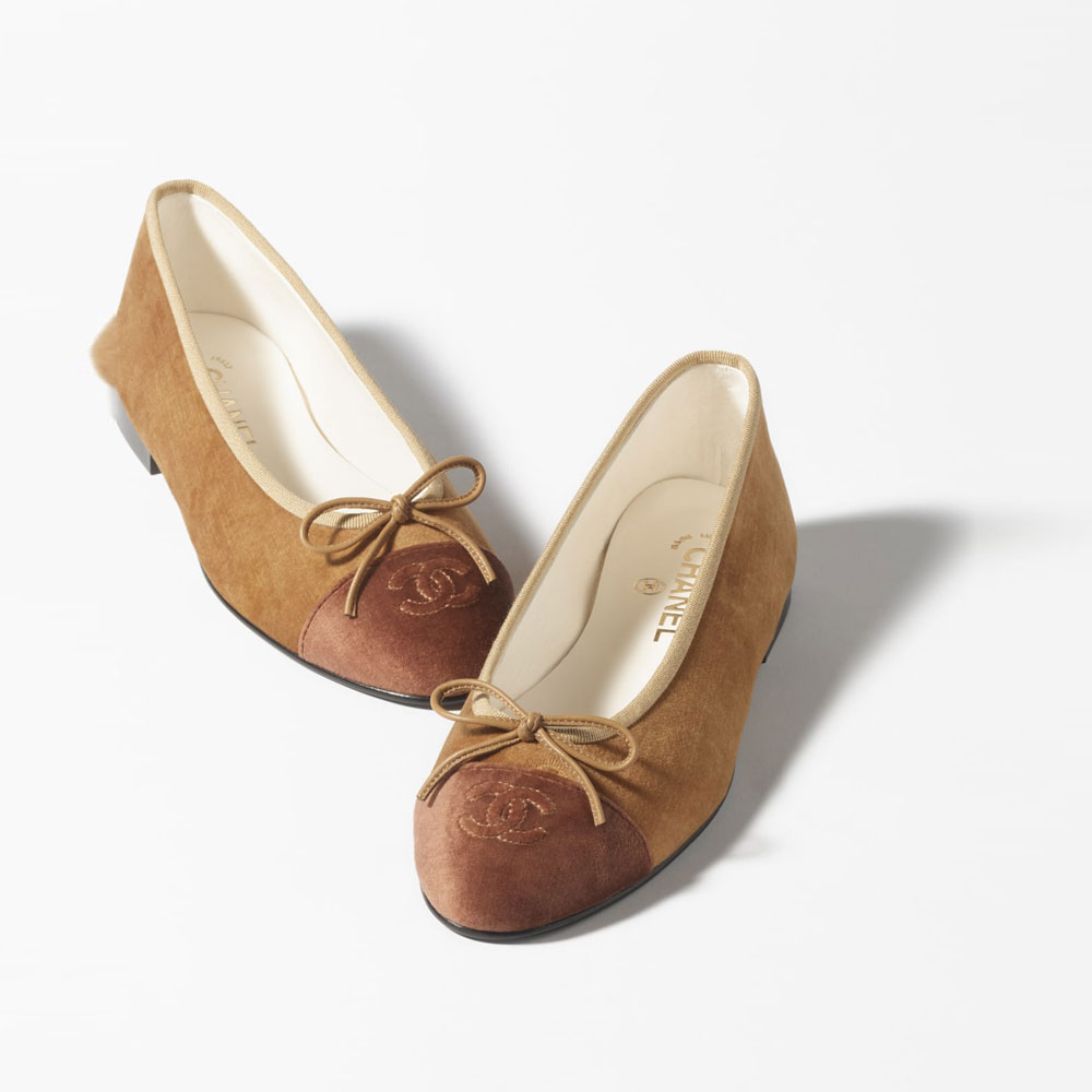 Chanel Ballet flats Velvet light brown brown G02819 B17354 NZA09 - Photo-2