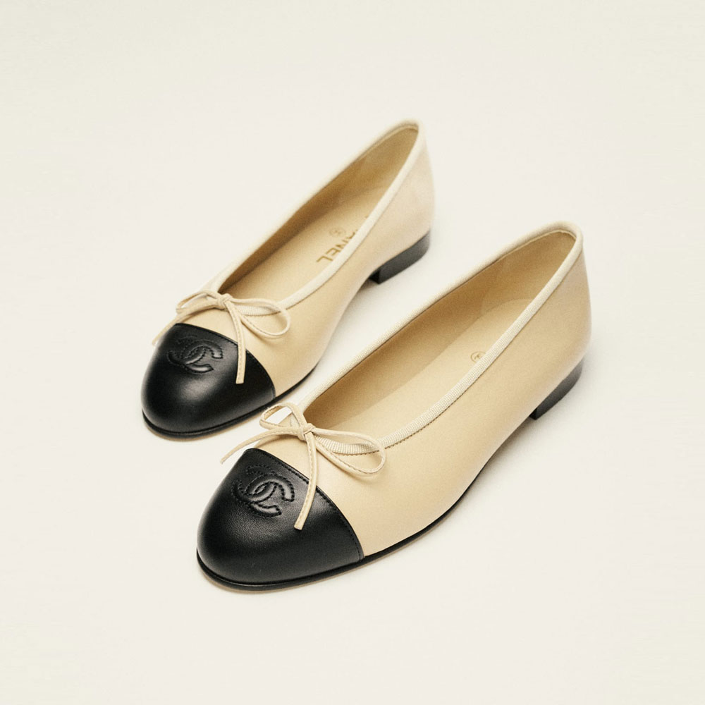 Chanel Ballet flats Lambskin beige black G02819 X01000 C0204 - Photo-2