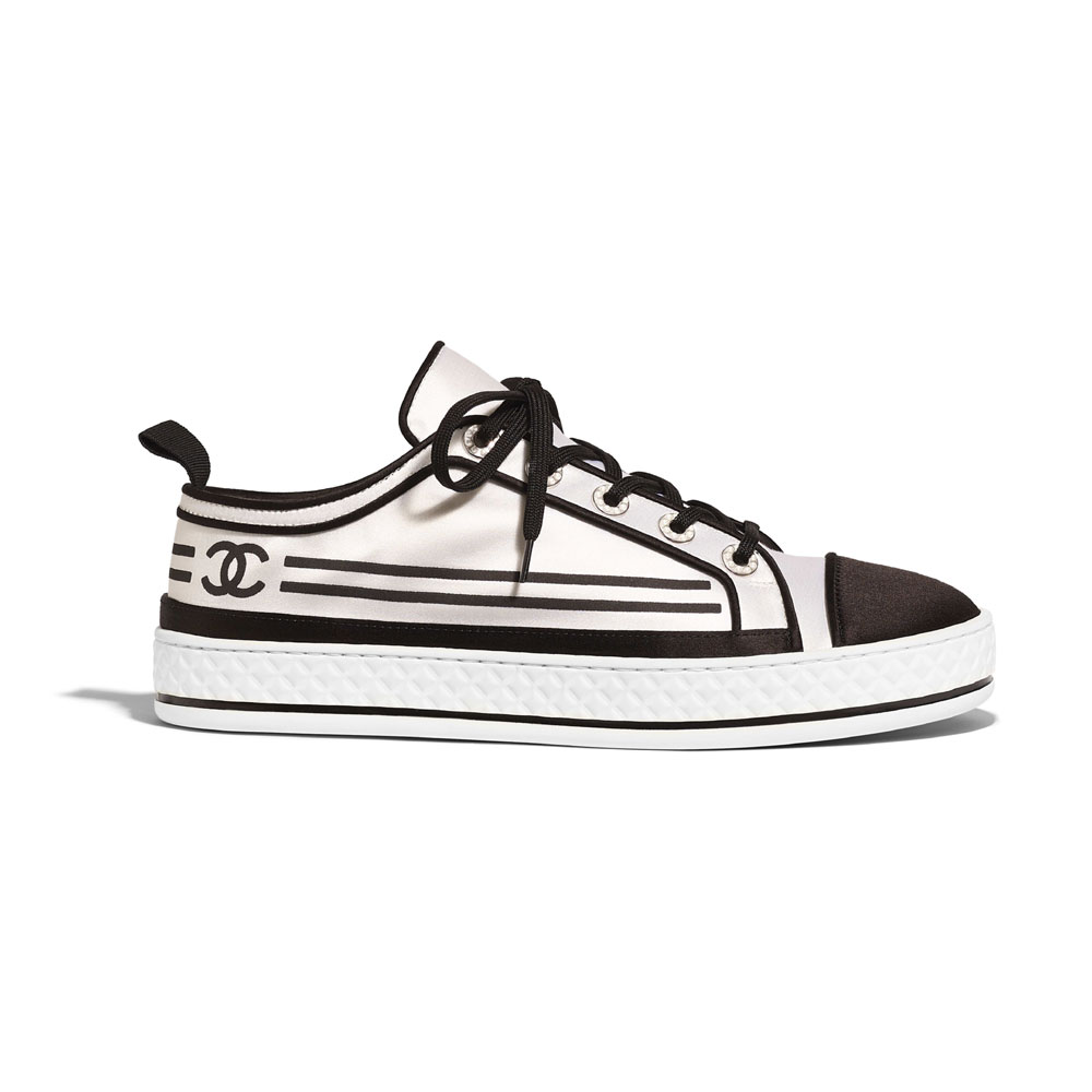 Chanel Satin White Black Sneakers G34578 X01008 C7600
