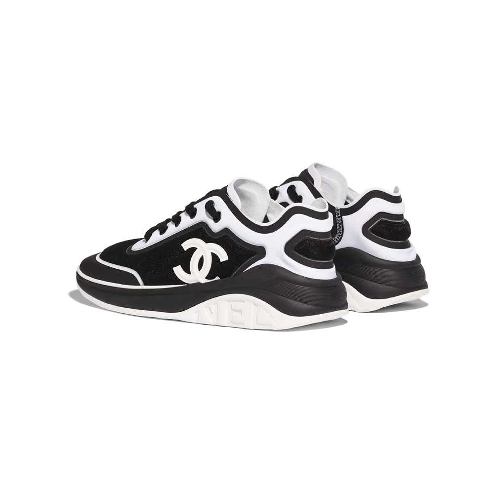 Chanel Mesh Lycra White Black Sneakers G34763 Y53288 C0229 - Photo-3