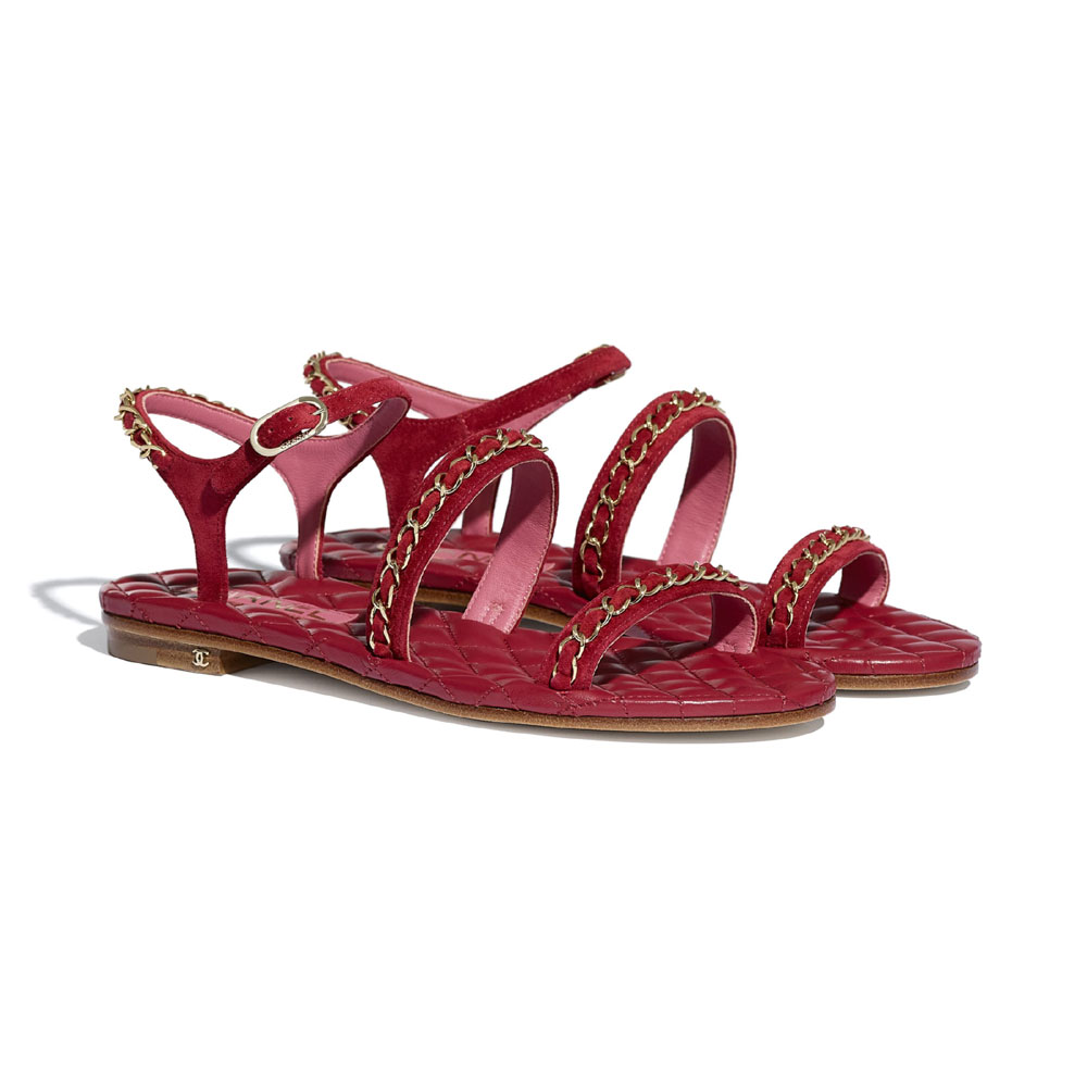 Chanel Suede Calfskin Red Sandal G36934 X56048 0K150 - Photo-2
