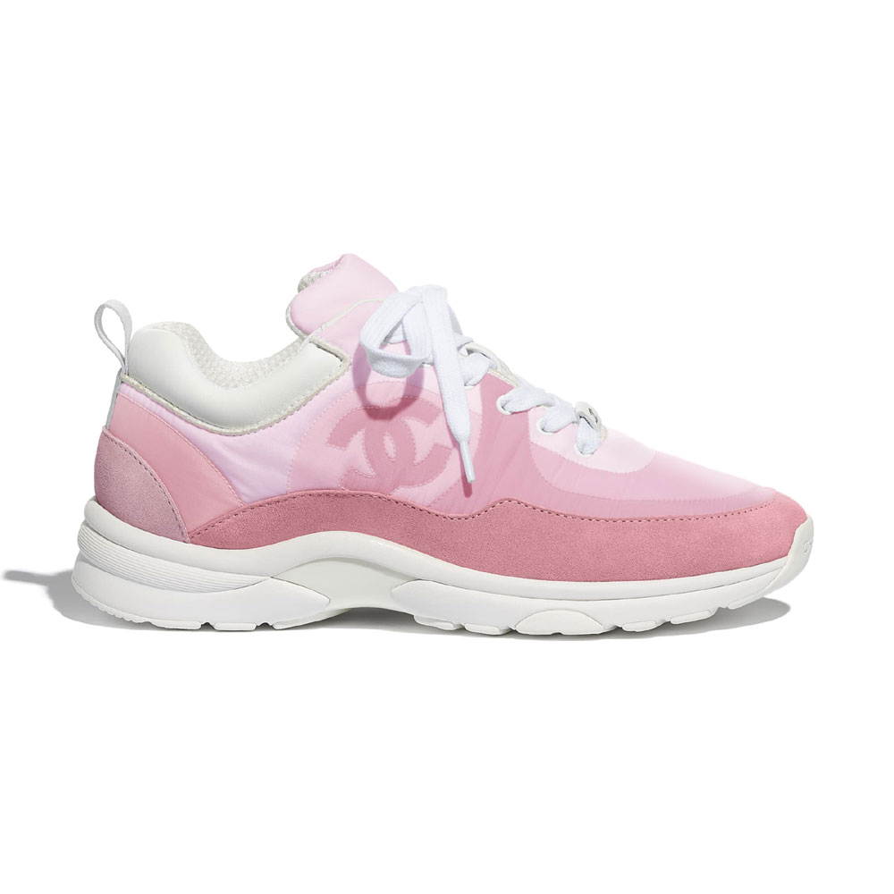 Chanel Suede Calfskin Nylon Pale Pink Sneaker G37136 Y55131 0K121