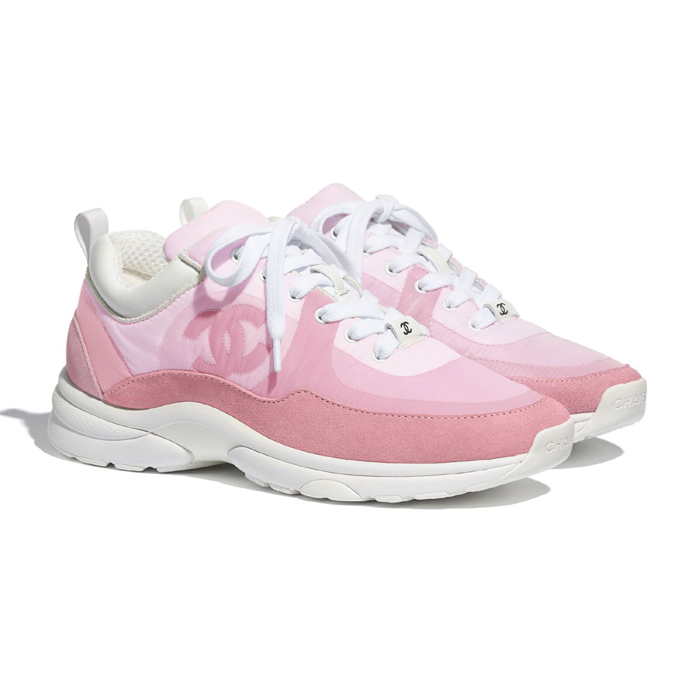 Chanel Suede Calfskin Nylon Pale Pink Sneaker G37136 Y55131 0K121 - Photo-2