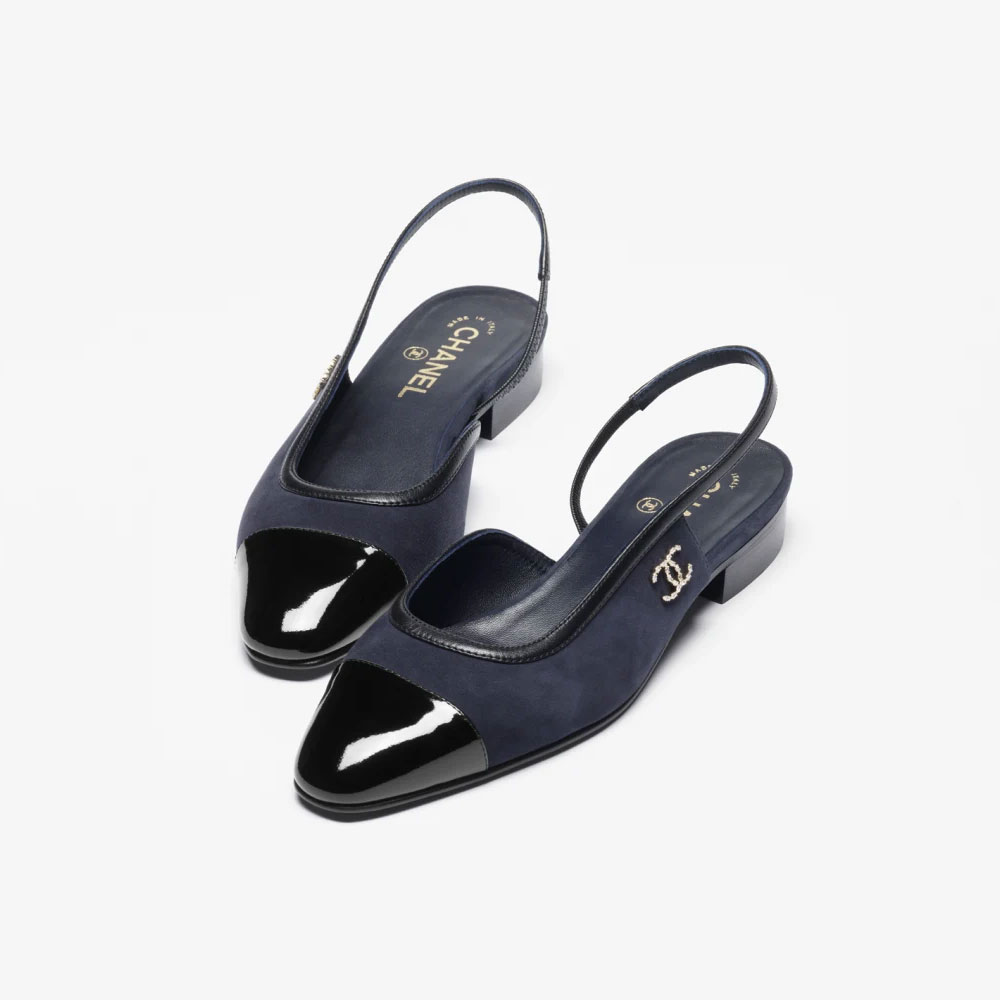 Chanel Slingbacks Patent Navy Black G46000 B18056 NZS75